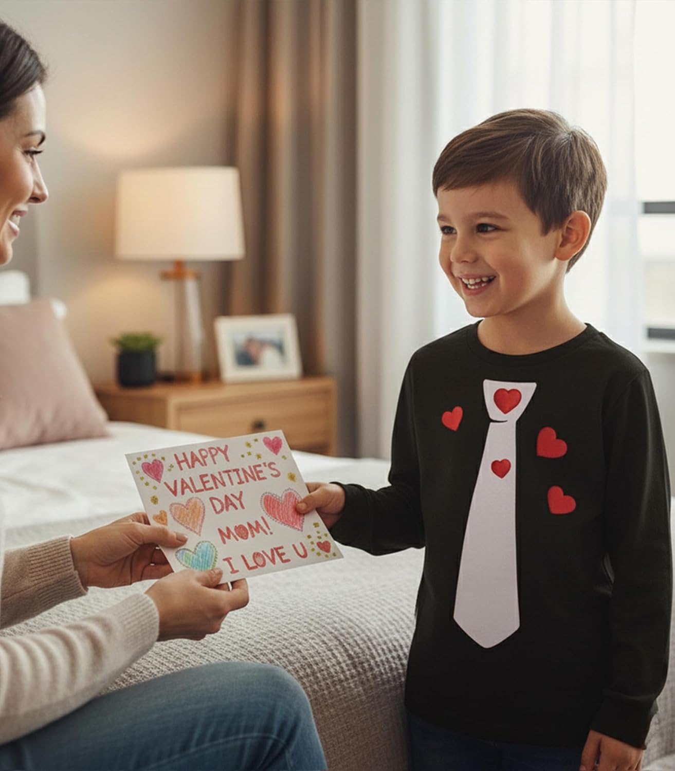 Tstars Red Hearts Tie Kids Valentines Day Shirt - ABC I Love You Long Sleeve Tee for Toddlers & Youth Boys Girls