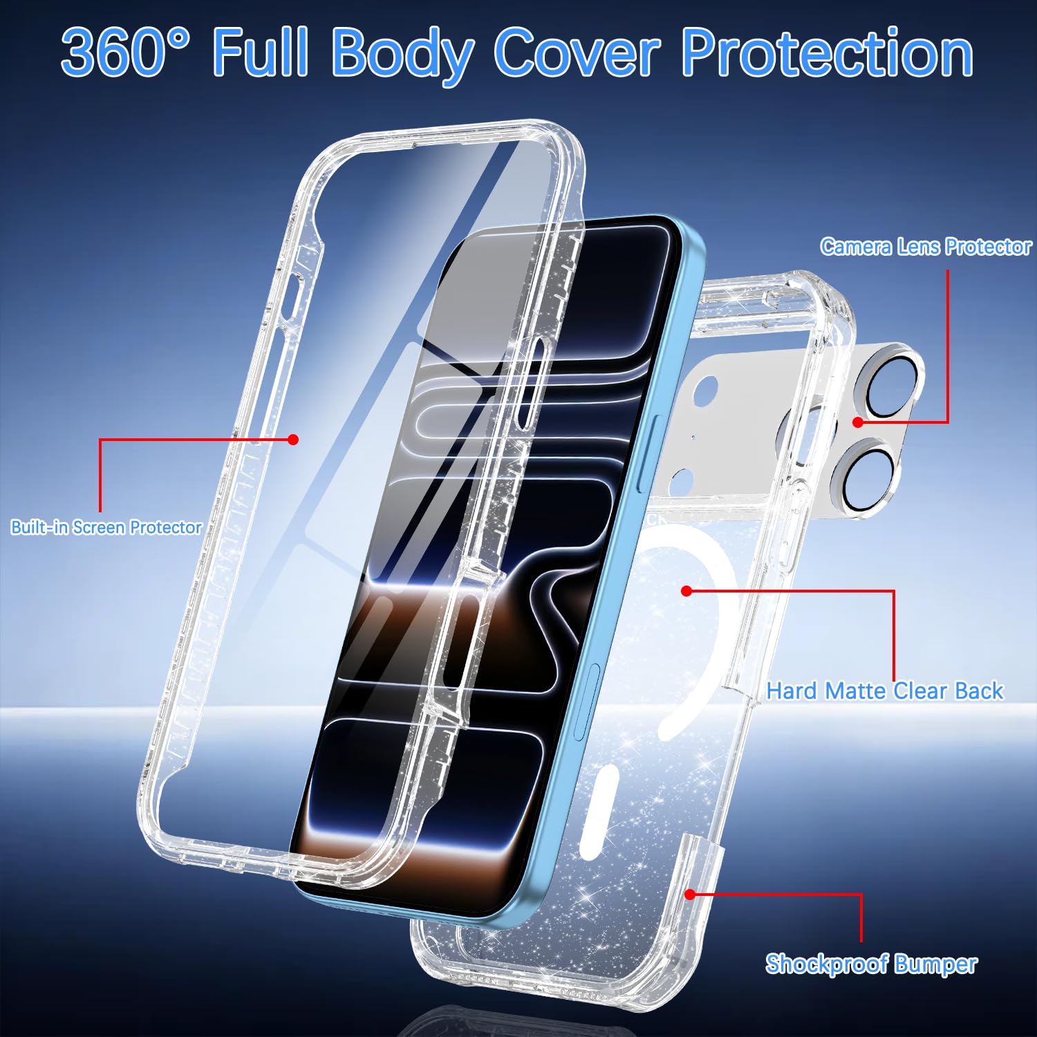 Custodia magnetica per 18 Pro Max, custodia magnetica per iPhone 17 Pro Max, compatibile con MagSafe, pellicola protettiva per lo schermo integrata, protezione per obiettivo della fotocamera