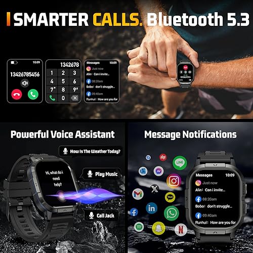 Miniatura 5 de Relojes inteligentes militares para hombres, 2.06 pulgadas AMOLED (respuestahacer llamadas), IP68 Fitness Activity Step Tracker con monitor de