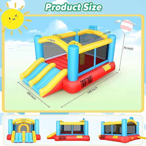 Miniatura 7 de Casa de rebote inflable para niños de 3 a 12 años, casa hinchable con 2 toboganes para patio trasero al aire libreinterior, castillo animoso, casa