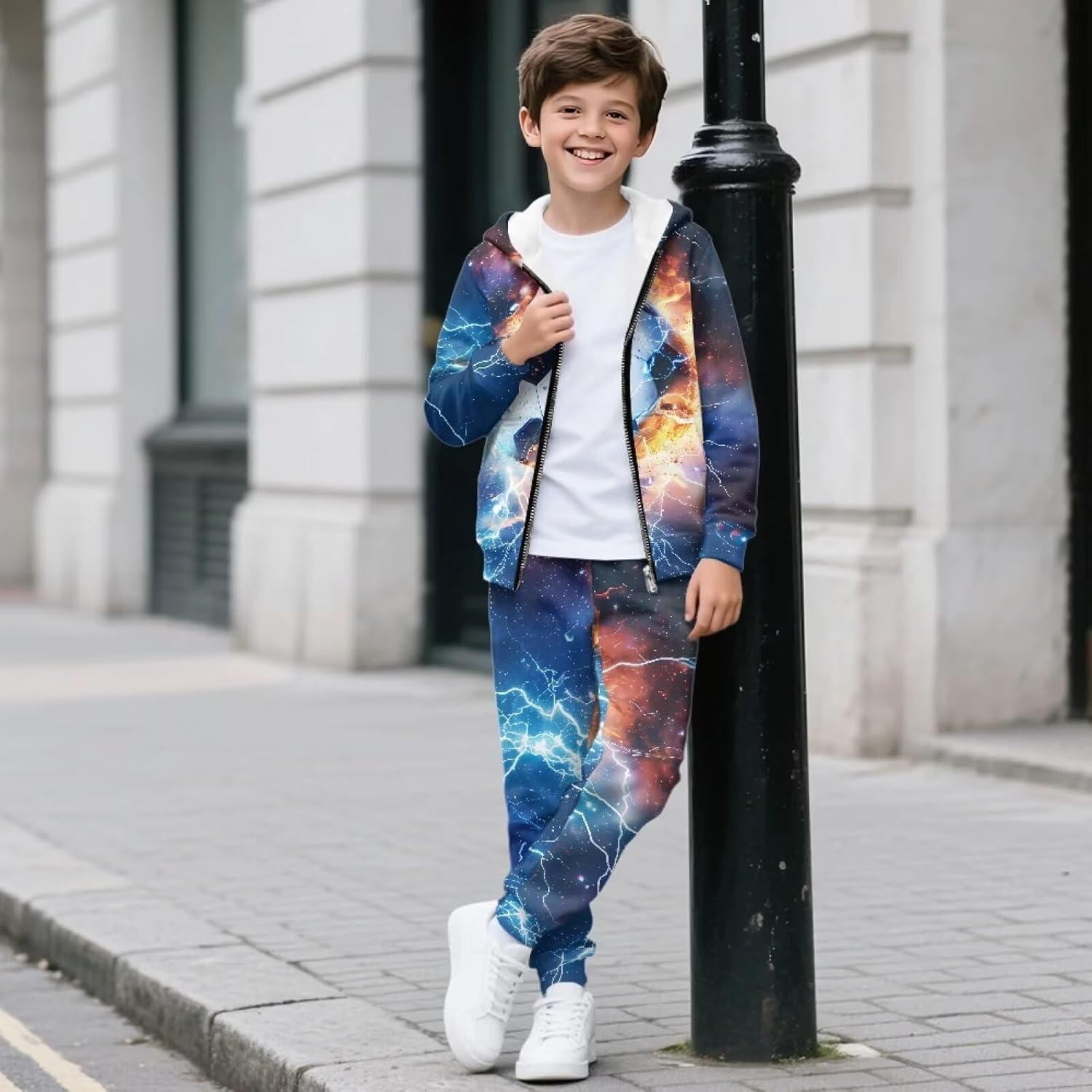 2 Piece Zip Up Hoodie Set Long Sleeve Sweatshirts and Pants Set Fall Winter Teens Athletic Tracksuit for 6-15T