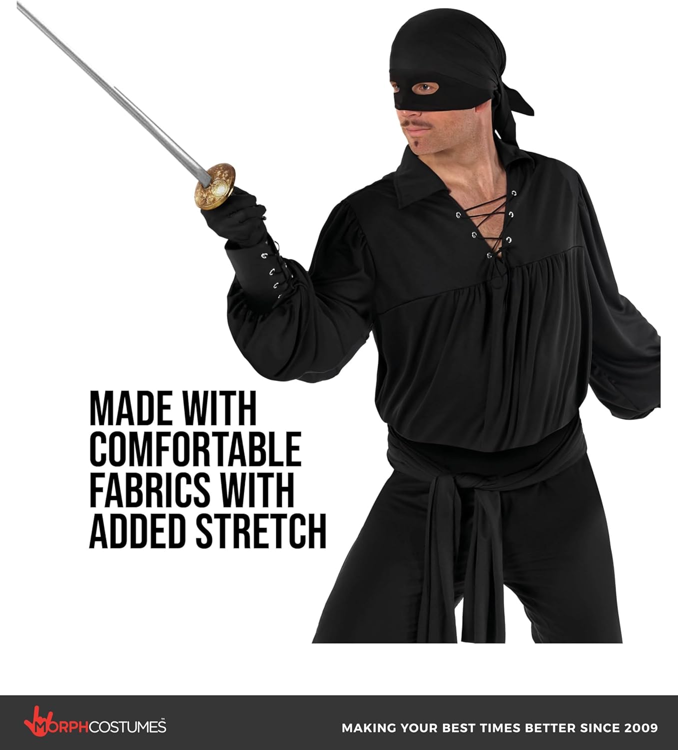 Morph Masked Vigilante Costume Men El Legend Hero Outfit with Black Hat and Mask for Adults