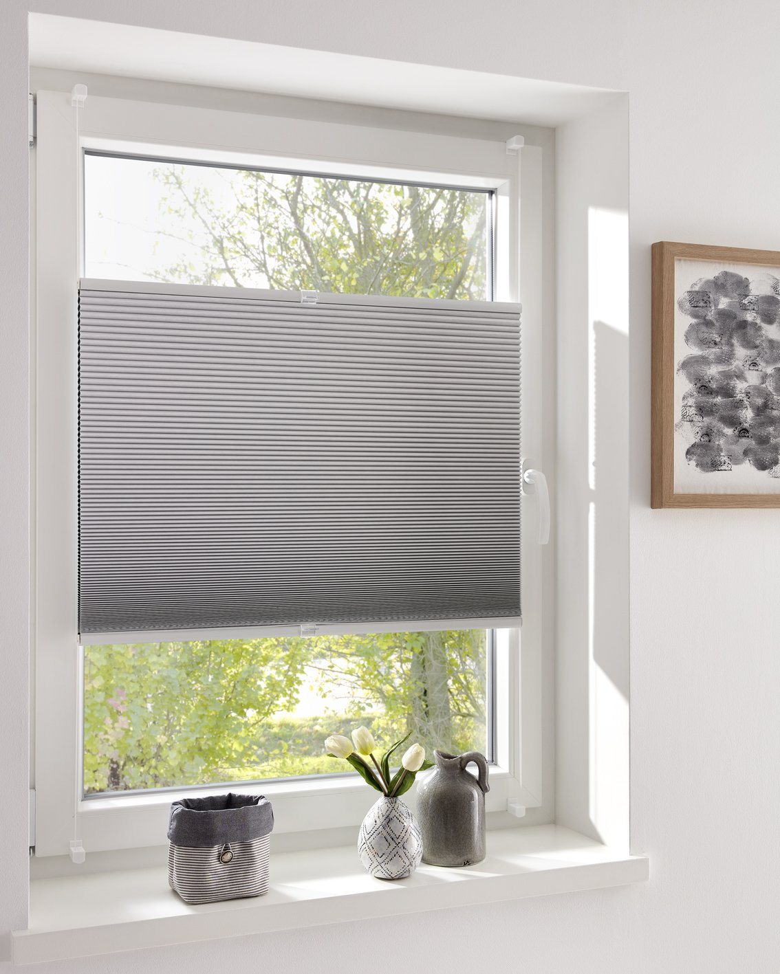 DécoProfi Wabenplissee ohne Bohren verdunkelnd Weiss 100cm x 220cm I Verspannte Plissees nach Maß mit Klemmträger/Klemmfix I Blickdichte Innenrahmen-Plissees zum Klemmen