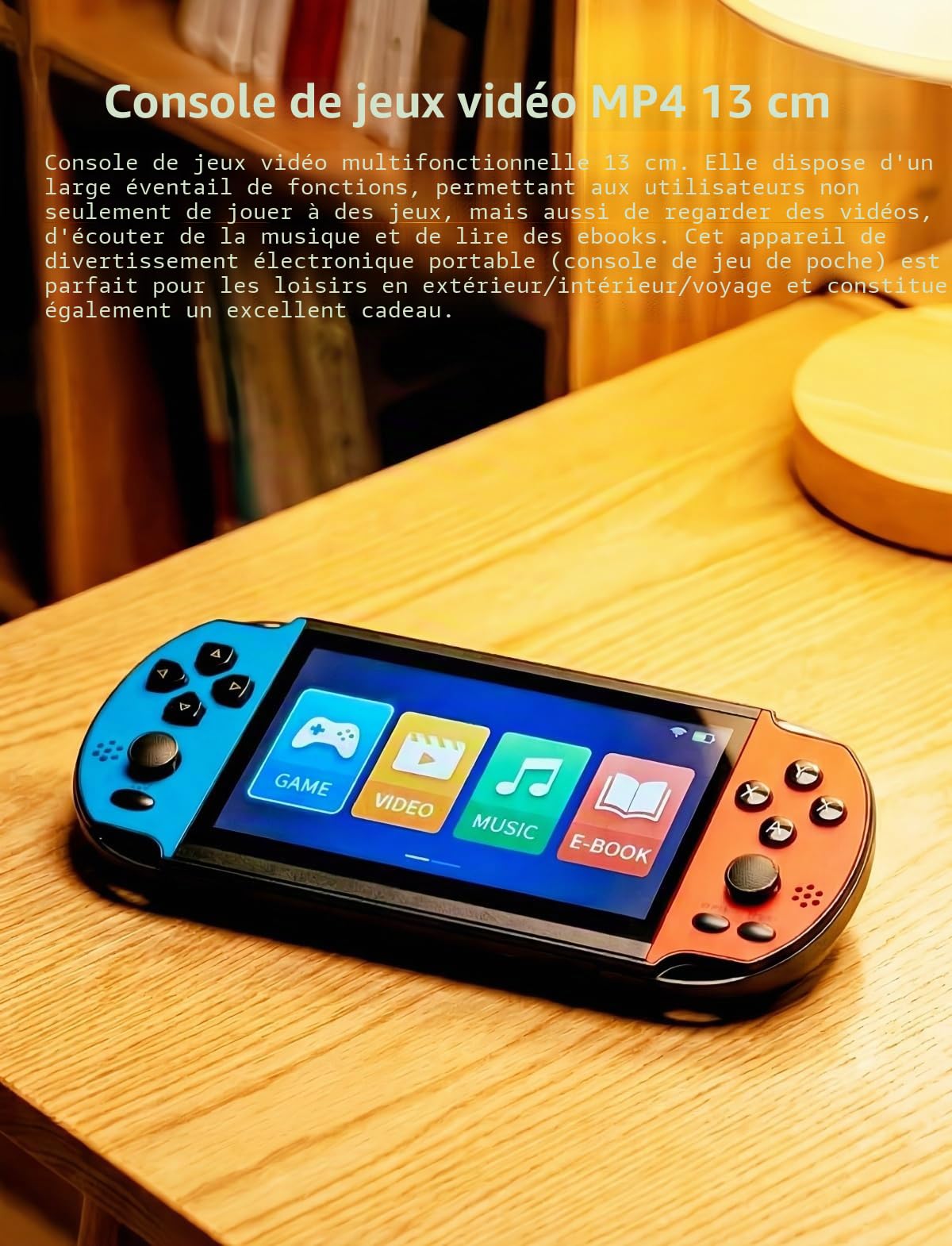 Console de jeu vidéo MP4/MP3 de 13 cm, émulateurs multiples intégrés, jeux rétro classiques, console portable, parfaite pour anniversaire, extérieur, voyage, loisirs
