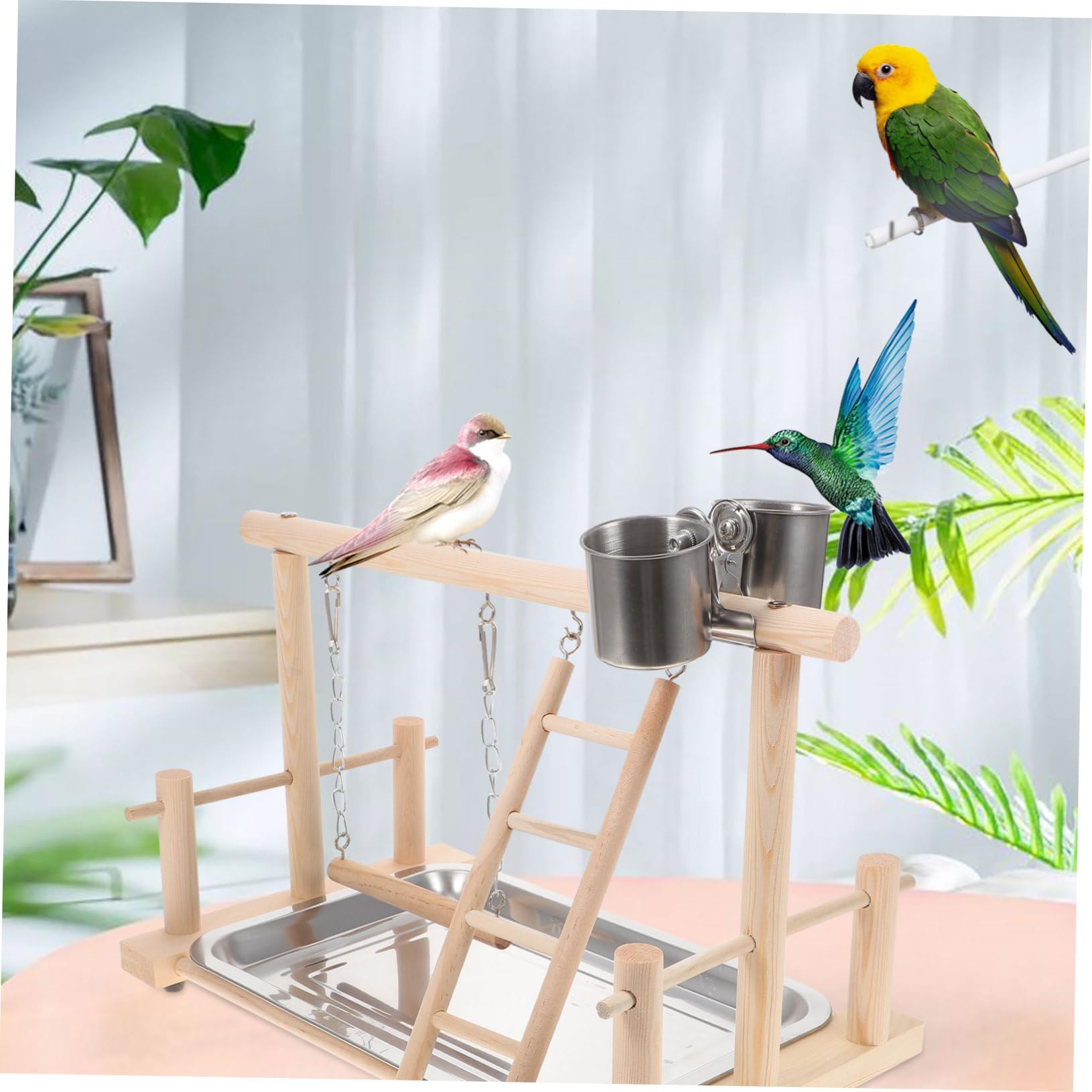 BESPORTBLE 1set Gioco Per Uccelli Legno Con Perch e Accessori Centro Attività Per Pappagalli Trespolo Per Cockatiel e Parakeet Stimolante e Divertente