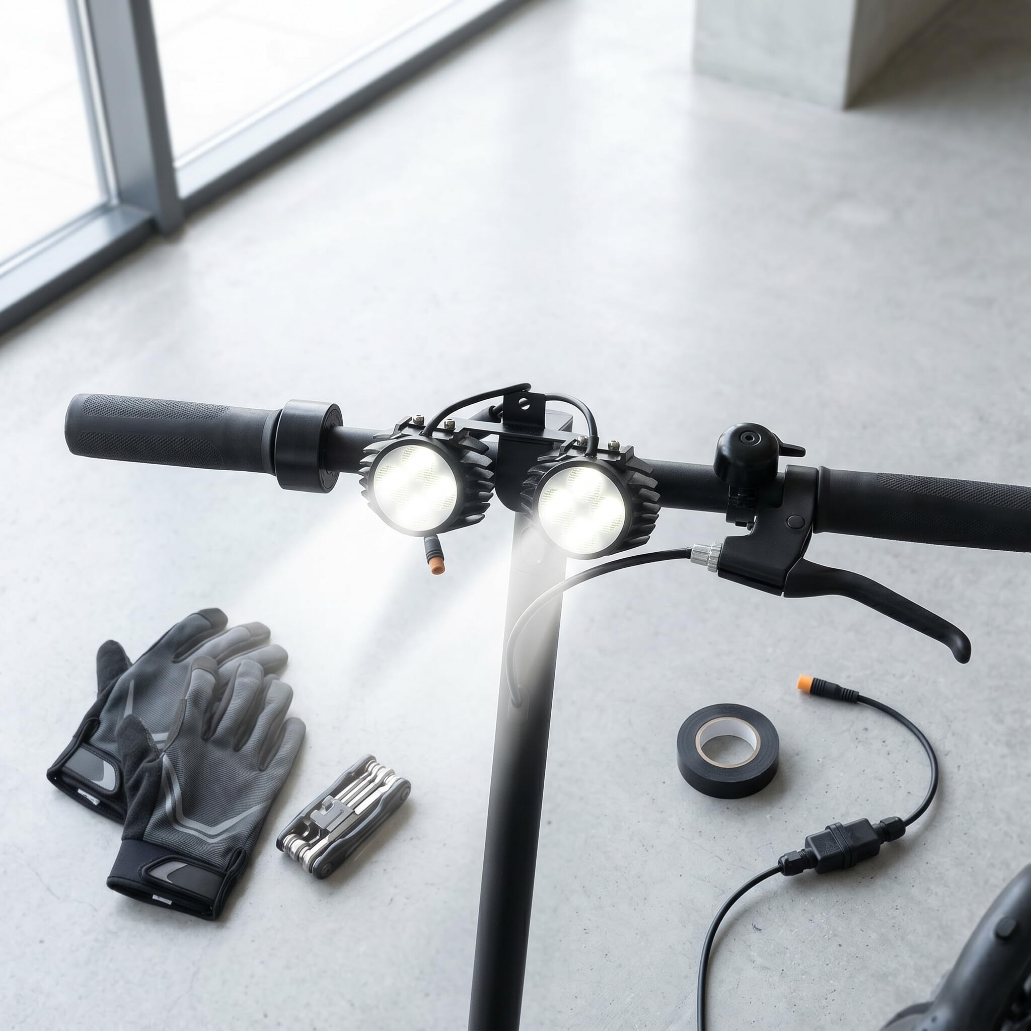 POENVFPO Feu Avant à Double Tête pour Scooter électrique, Lampe de Guidon LED Haute luminosité pour Batterie 48 V, Alliage D'aluminium, Durable, Installation Facile, visibilité Super