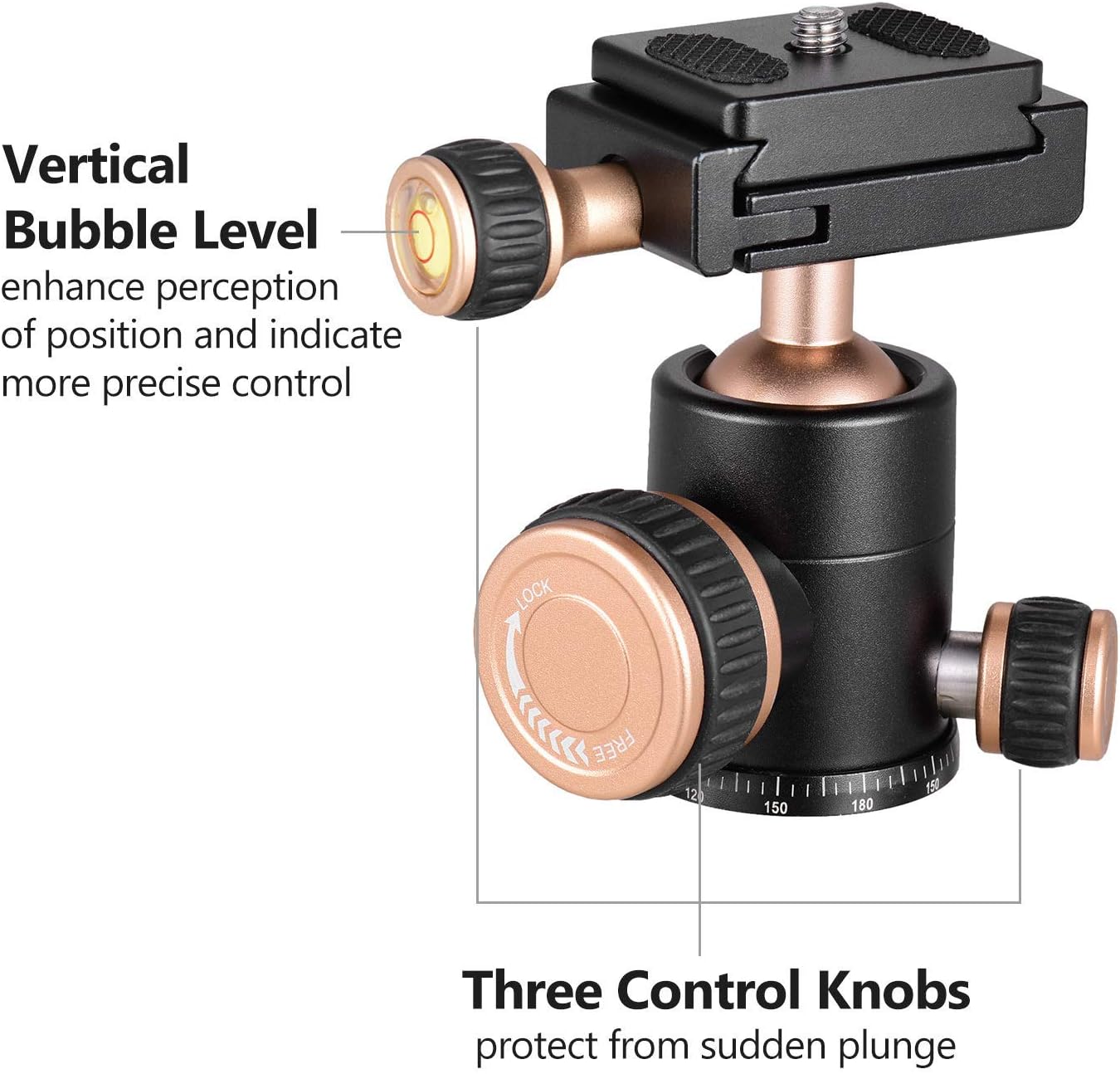 Andoer Tripod Ball Head 360 Degrees Free Rotation Panoramic Ballhead with Quick Release 1/4" Screw and 3/8" Screw for Smartphone,Tripod,Monopod,Slider,DSLR Camera Max Load 5 kilograms