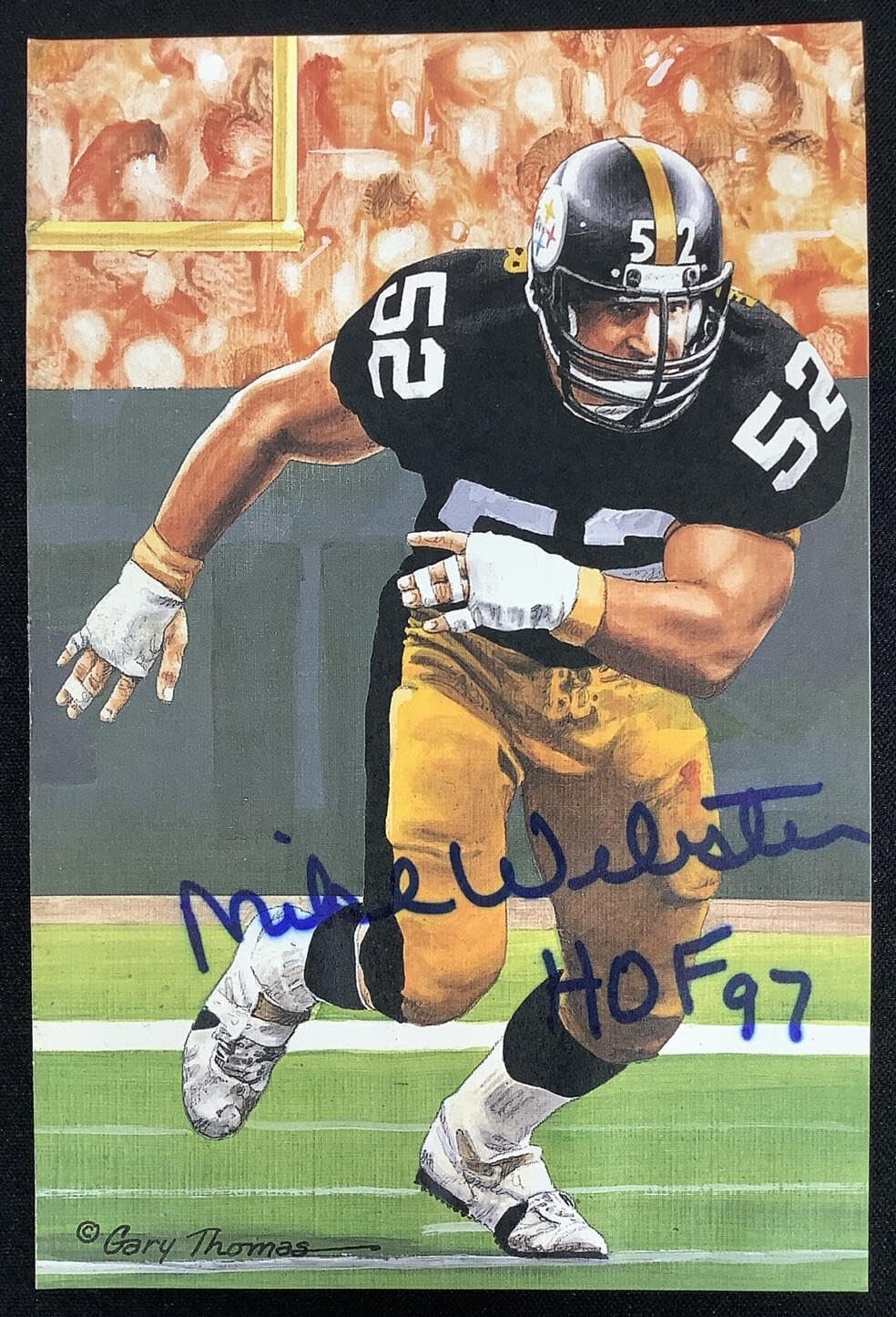 Topps Mike Webster Signed Glac Goal Line Art Card Steelers Damaged Hof Jsa - Nfl Autographed Football Cards