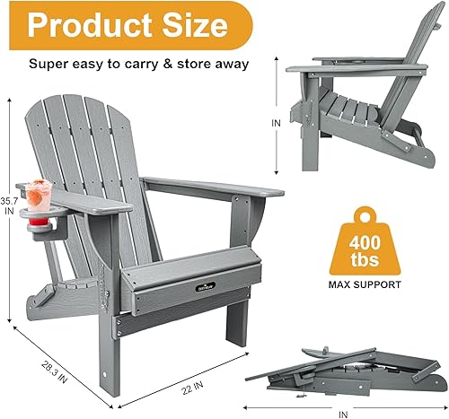 Miniatura 3 de Silla Adirondack plegable, silla plegable para todo tipo de clima con portavasos, silla Adirondack de polietileno de alta densidad para exteriores,