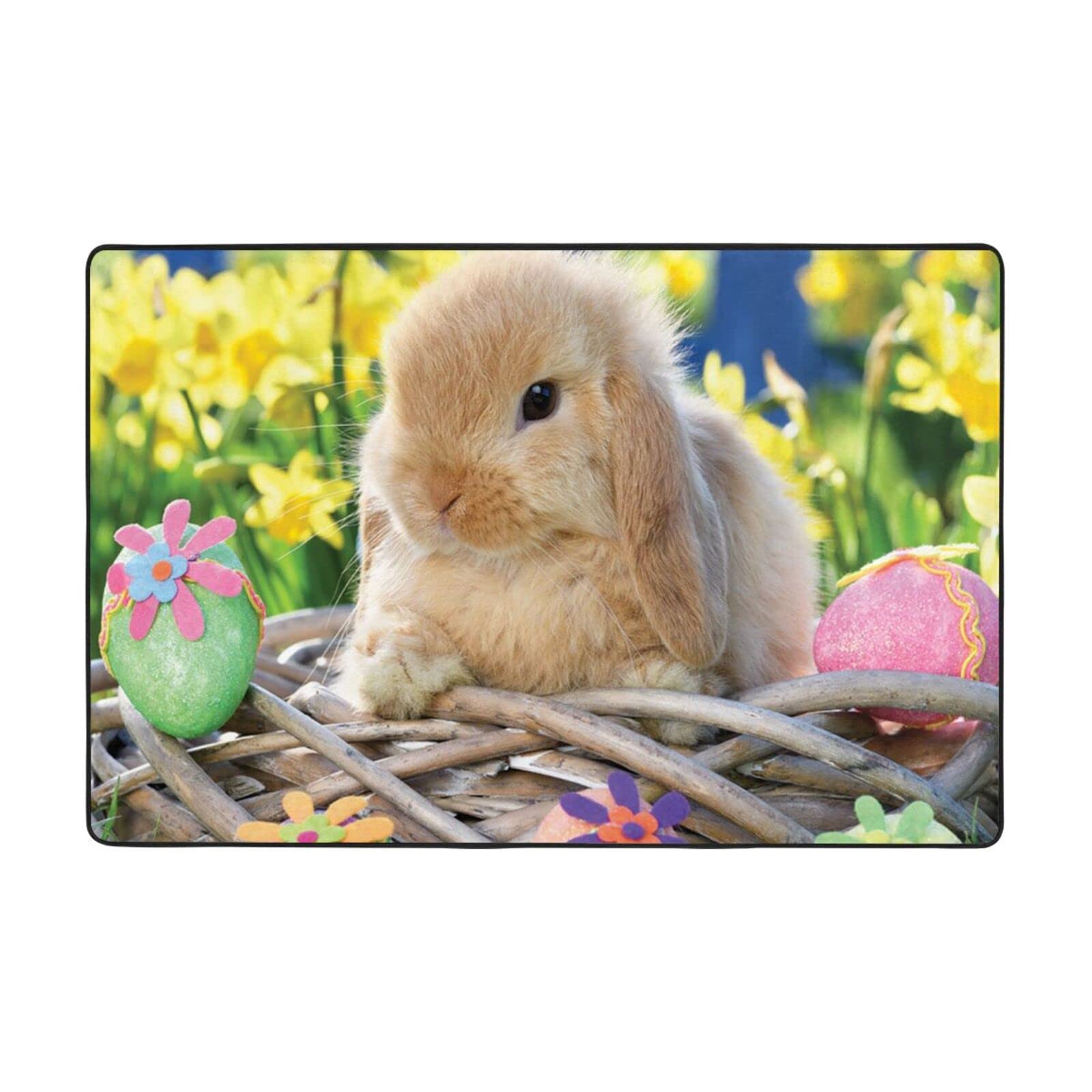 Tapis en flanelle lapin de Pâques doux 91x61 cm pour décoration salon