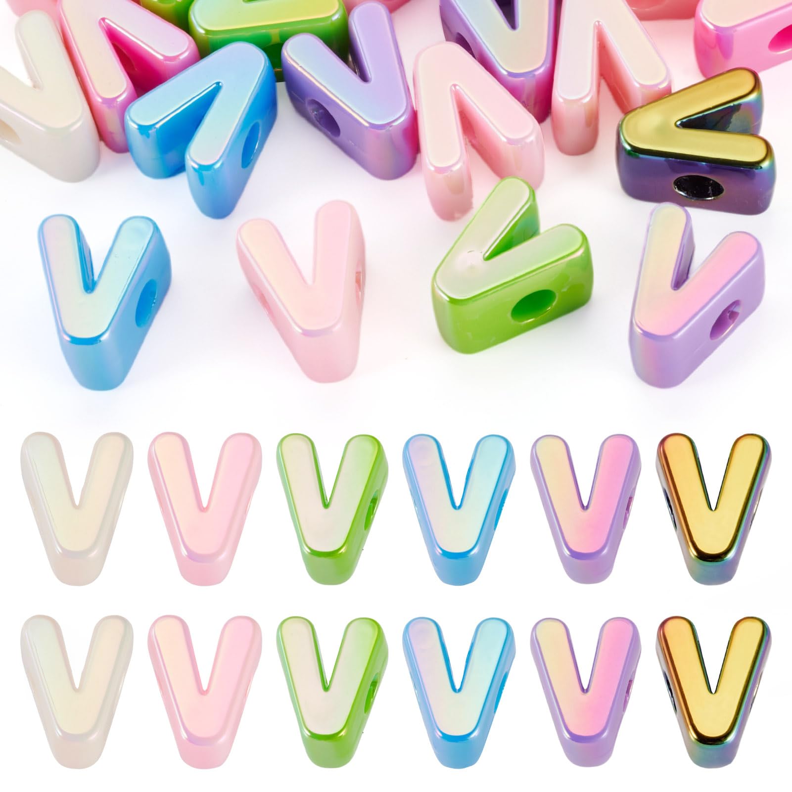 20Pcs Large Acrylic Letter Beads, Big Iridescent Letter Alphabet Beads, 3D Acrylic Letter Slide Bead Colorful Large Hole European Bead for Jewelry Making Name ID Craft โ image 1