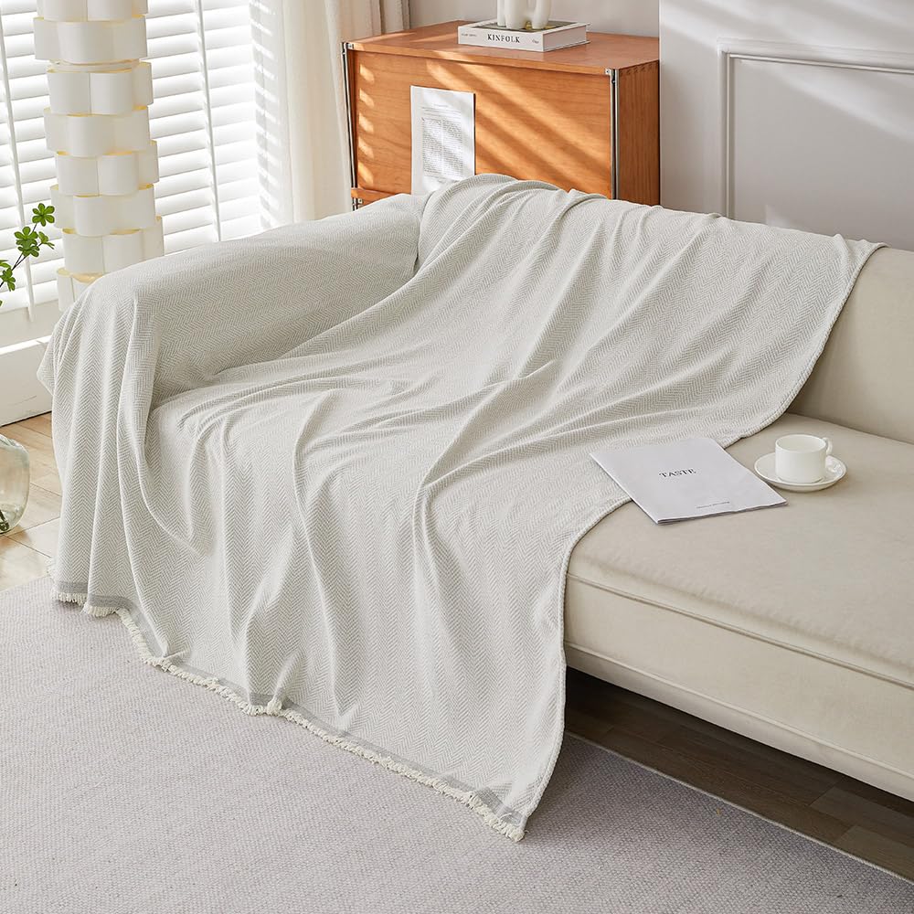 Highdi Funda de Sofá de Chenilla Manta Cubre Sofa Grande para 1 2 3 4 Plazas, Color sólido Mantas Cómoda Cubrecama Protector Sofa Universal para Gatos y Perros Arañazo (180x460cm,Crema)