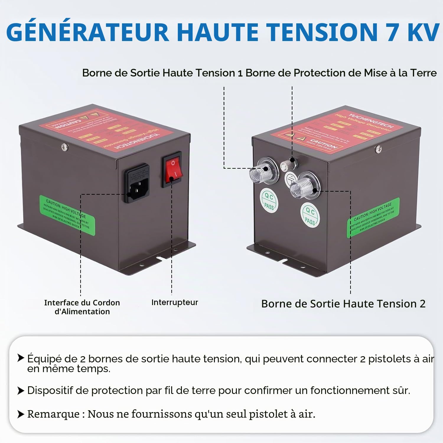YUCHENGTECH Pistolet Antistatique avec Générateur Haute Tension 7.0KV | Pistolet à Air Ionisant Éliminateur D'électricité Statique pour l'élimination de la Poussière et de l'électricité Statique