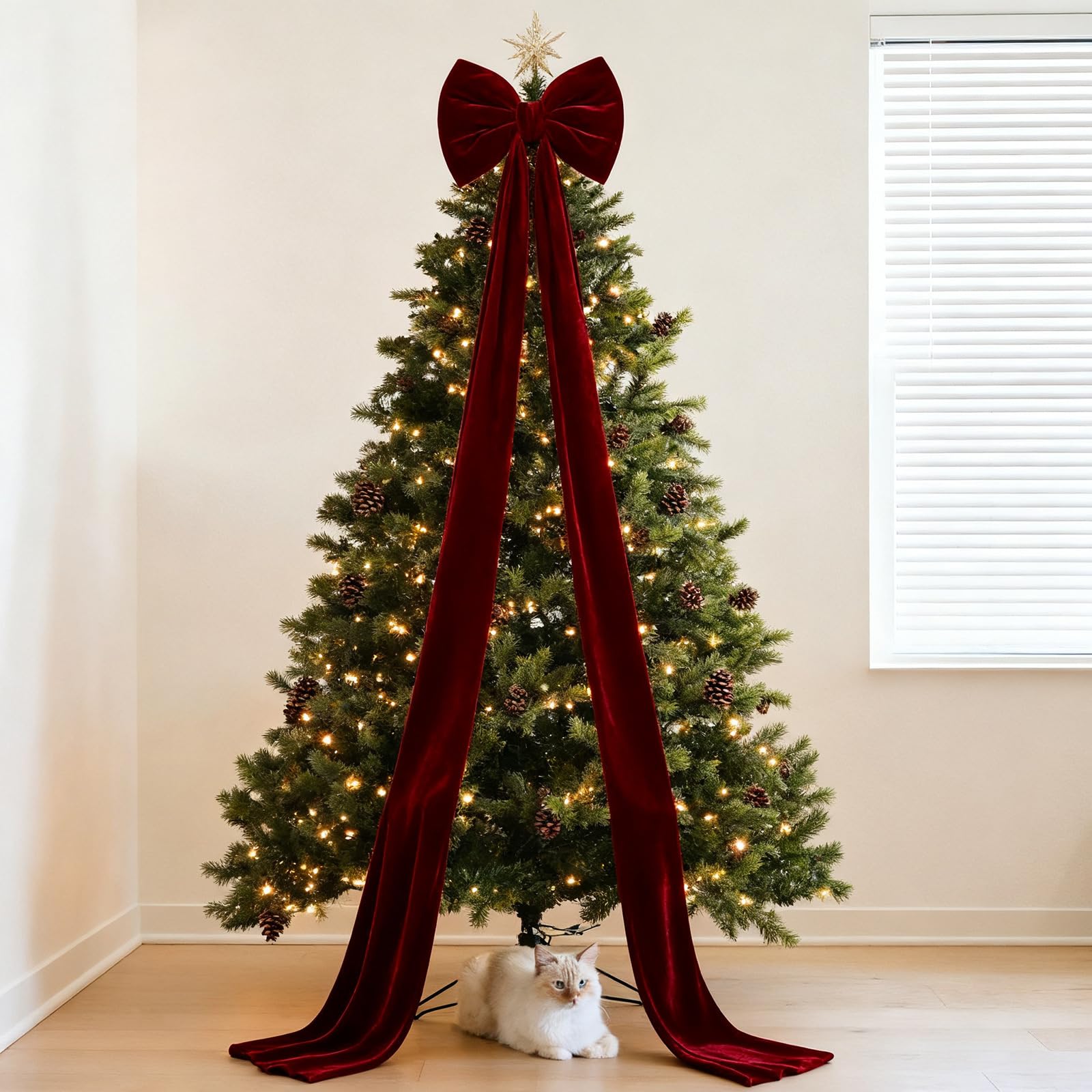 80 cm GroßE Rote Schleife, Extra GroßE Weihnachtsbaumspitze Aus Samt, Samtschleife FüR Weihnachtsbaum, Weihnachtsdekoration FüR Zuhause, Hochzeit, Party Dekoration (220cm)
