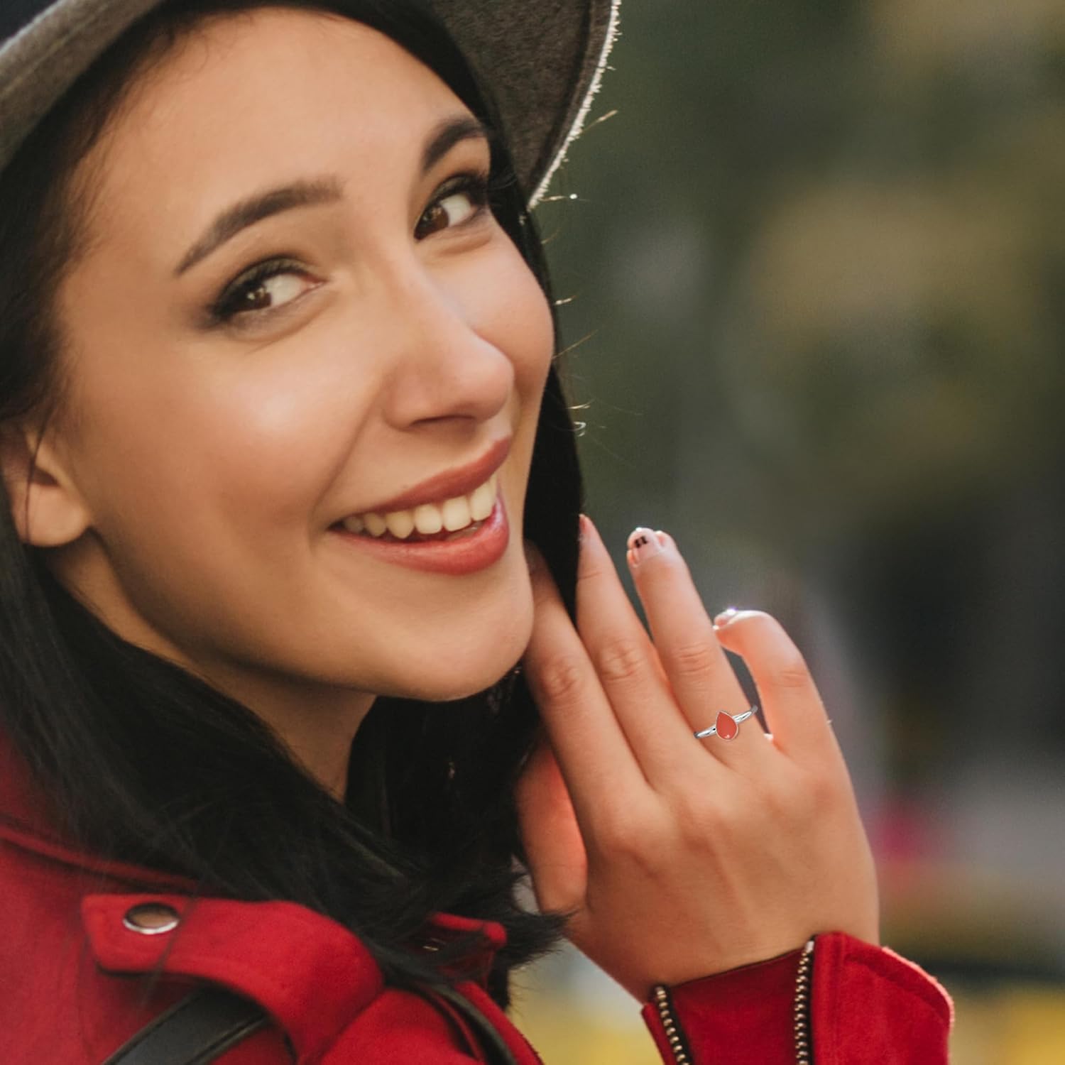 Natural Red Coral Stackable Ring for Women in Sterling Silver, April Birthstone Jewelry Gifts for Her (Round, Oval, Pear)