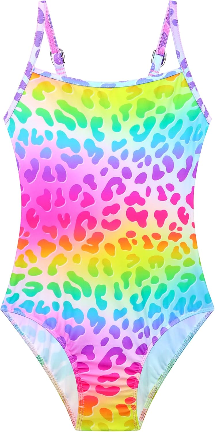 Gnainach Girls One Piece Swimsuits with Adjustable Straps Multicolor Bathing Suits Kids Beach Swimwear for 2-10 Years
