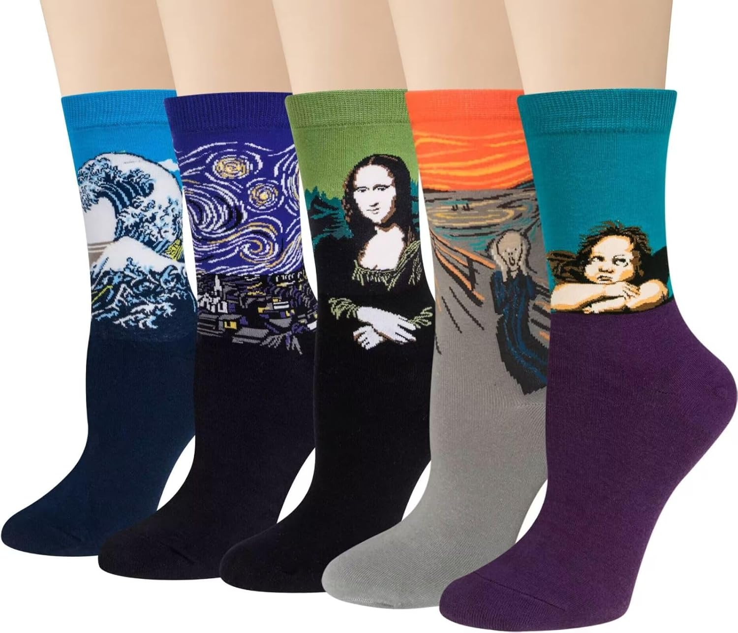 Chalier 5 Pairs Womens Fun Famous Painting Patterned Art Socks Cotton Printed Cool Novelty Funny Socks for Women