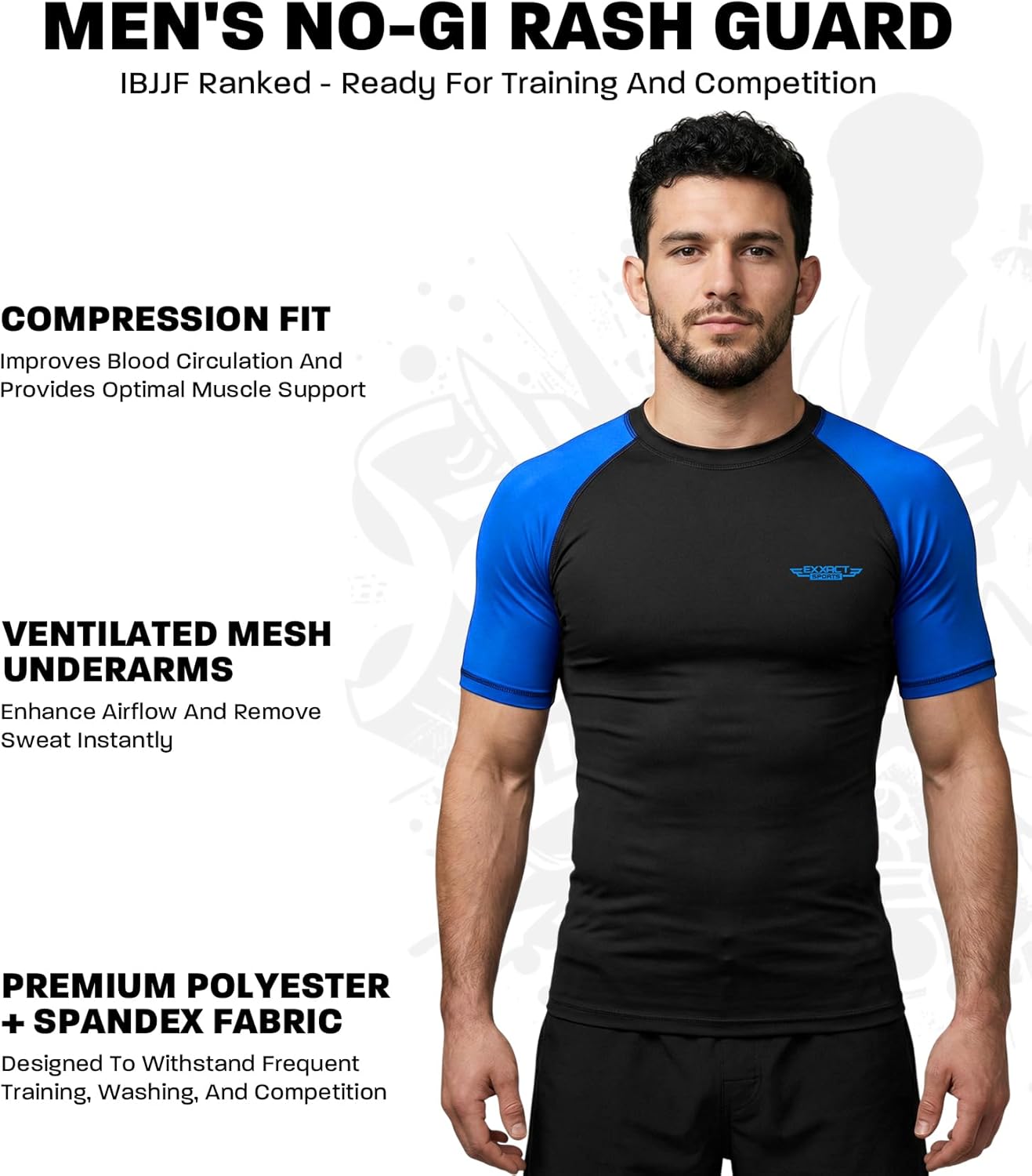 Exxact Sports Men’s BJJ Rash Guard Short Sleeve, IBJJF Ranked No Gi Jiu Jitsu Compression Shirt for MMA Grappling & Training - Image 3