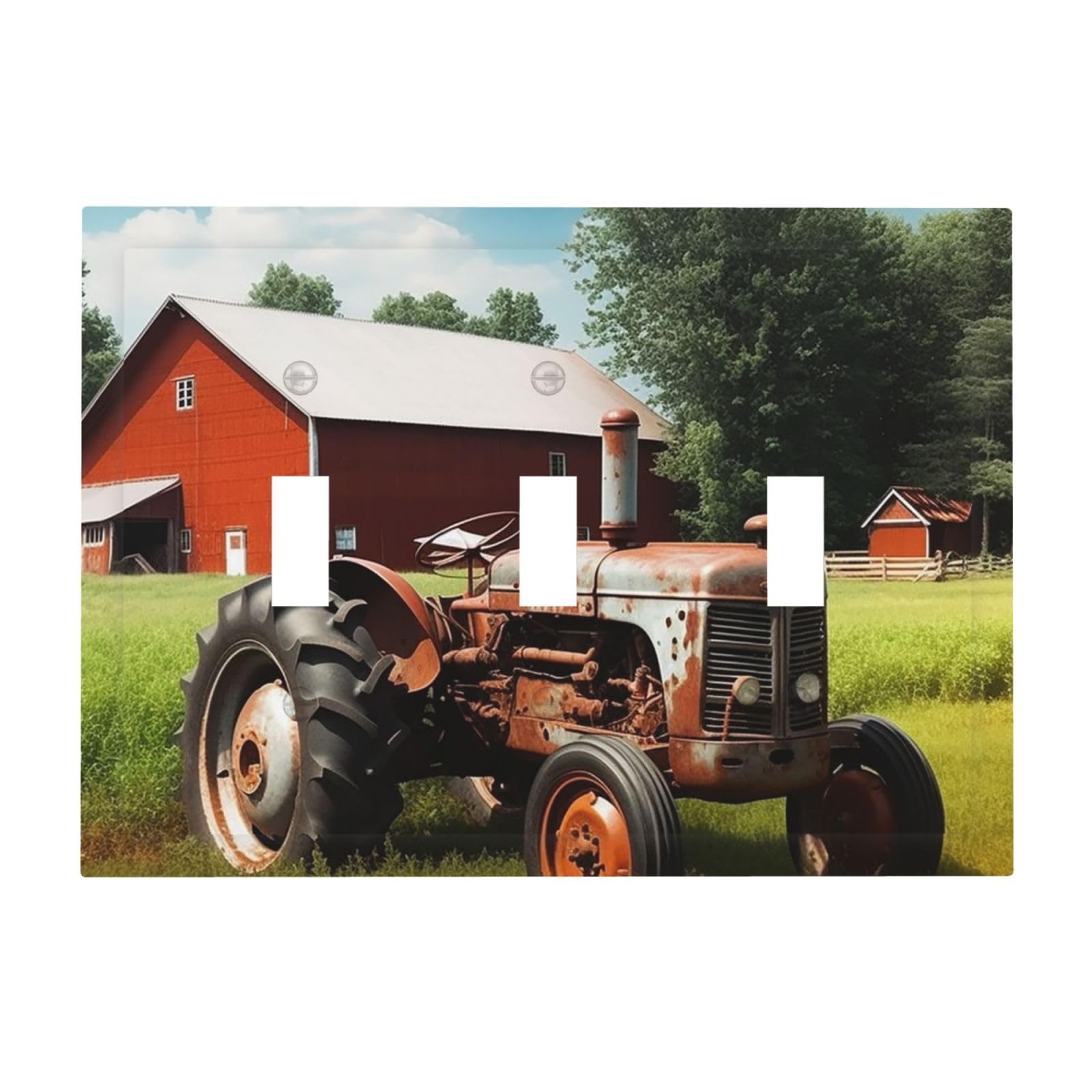 Kloph Company Farm Tractor Decorator Light Switch Covers Wall Plate 3-Gang Mid Size 6.7" X 4.8" Triple Toggle Switch Wallplate Decorative 3 Gang Wall Switch Plate Covers Polycarbonate Thermoplastic