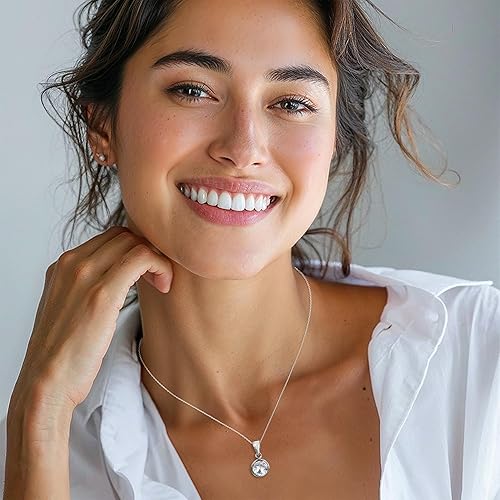 Miniatura 9 de 14K White Gold Gemstone Necklace for Women - Birthstone Jewelry - Teardrop Solid Gold Pendant for Brides WITH Sterling Silver Chain - Elegant