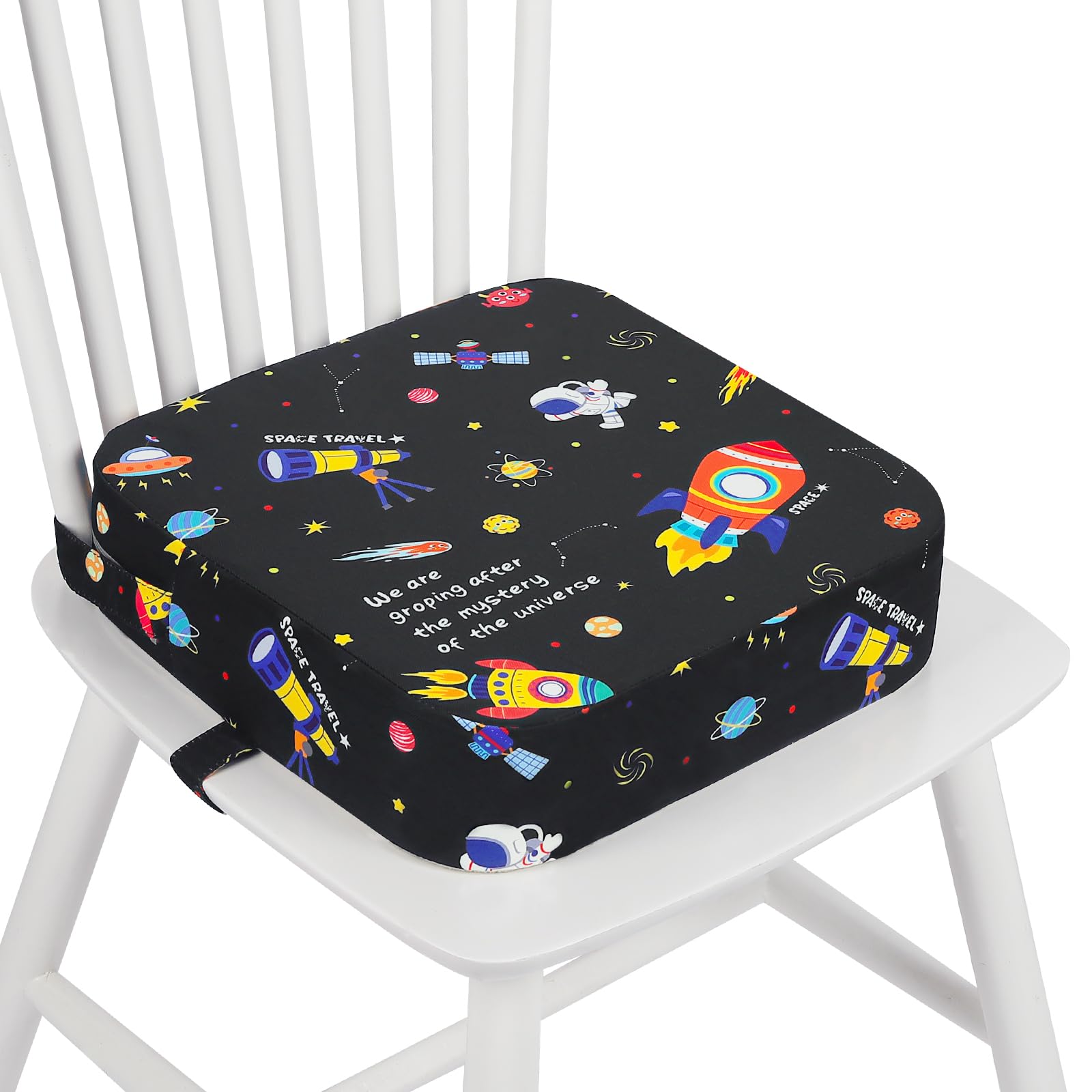 wooshwa Sitzerhöhung Stuhl Kind, kindersitzerhöhung Flexible Sitzerhöhung Sitzkissen Kinder mit 2 Sicherheits Schnalle Rutschfeste & Anti-Rutsch-Boden für Zuhause Unterwegs, 32x32x8 cm (Universum)