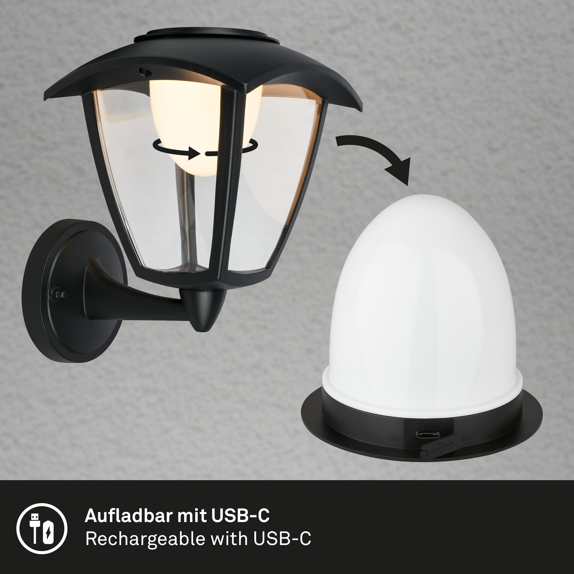 Briloner - Lampada da parete a LED touch, dimmerabile su più livelli, batteria sostituibile, lampada con batteria, esterna, illuminazione da parete esterna, lampada esterna, 23x19,5x16,5 cm, nero
