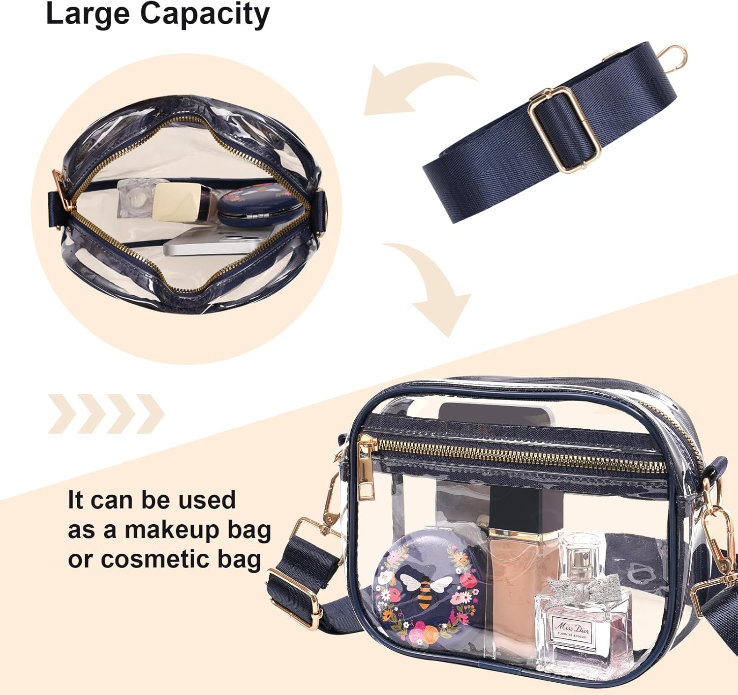 Fibrdoo Clear Bag Stadium Approved, Leather Clear Crossbody Purse Bag for Concerts Sports Events Festivals - Image 5