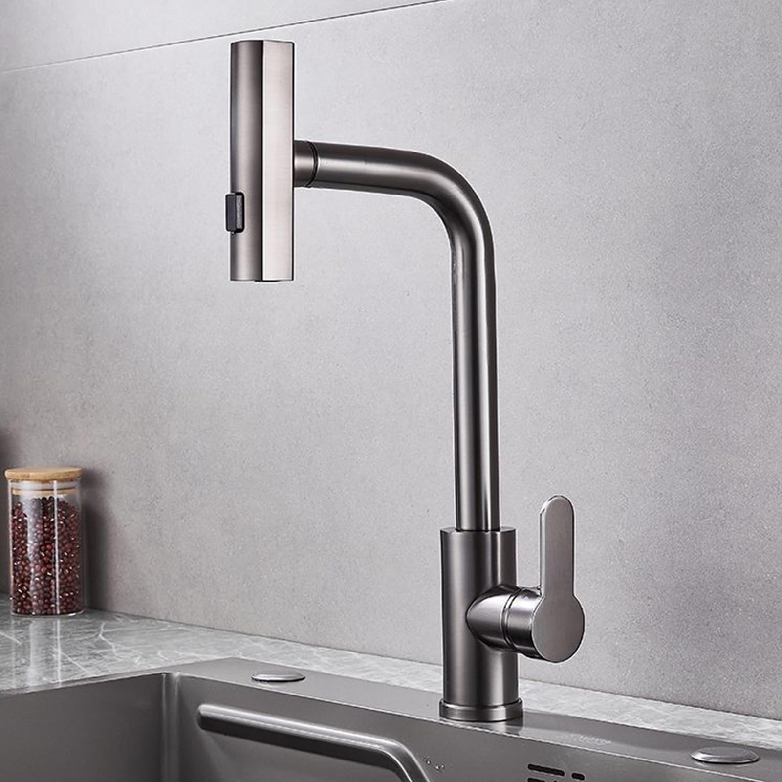 Mitigeur monocommande gris bronze robinet de cuisine cascade eau chaude et froide moderne