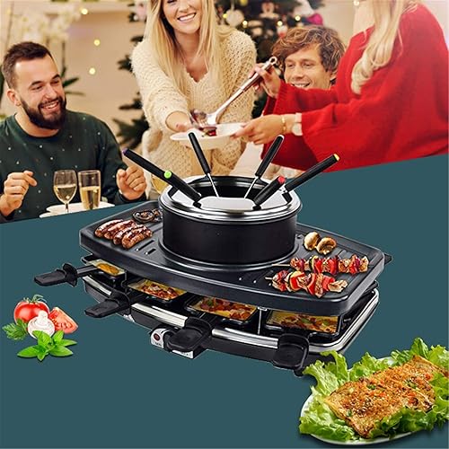 Miniatura 2 de XIONGGG Fondue, parrilla de mesa, parrilla de fiesta, 1100 W, 8 sartenes, revestimiento antiadherente, 1 olla de fondue, 6 tenedores de fondue,