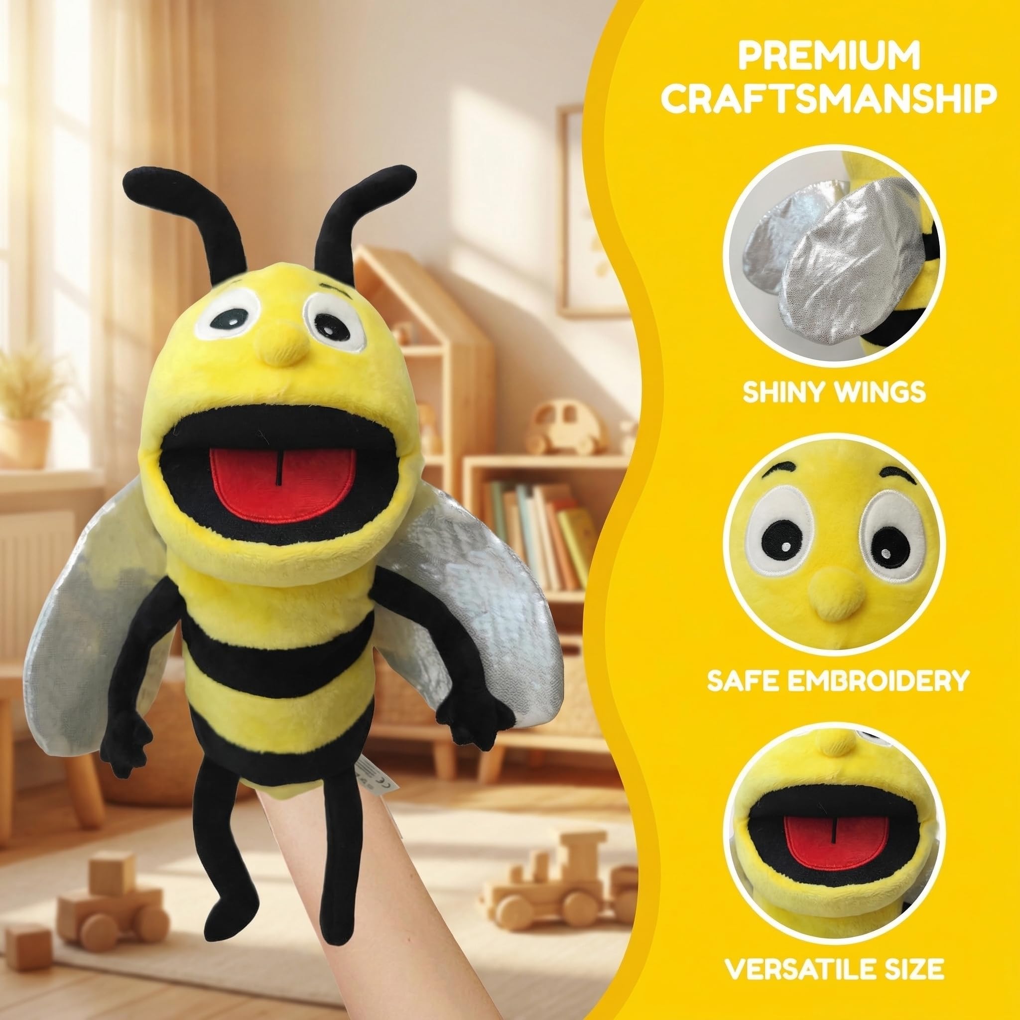 Marionetas de Mano de Insectos para niños,Incluye Abejas, Mariposas, libélulas, etc. con Bocas Abiertas móviles, Contar Cuentos,Regalos de cumpleaños - 3