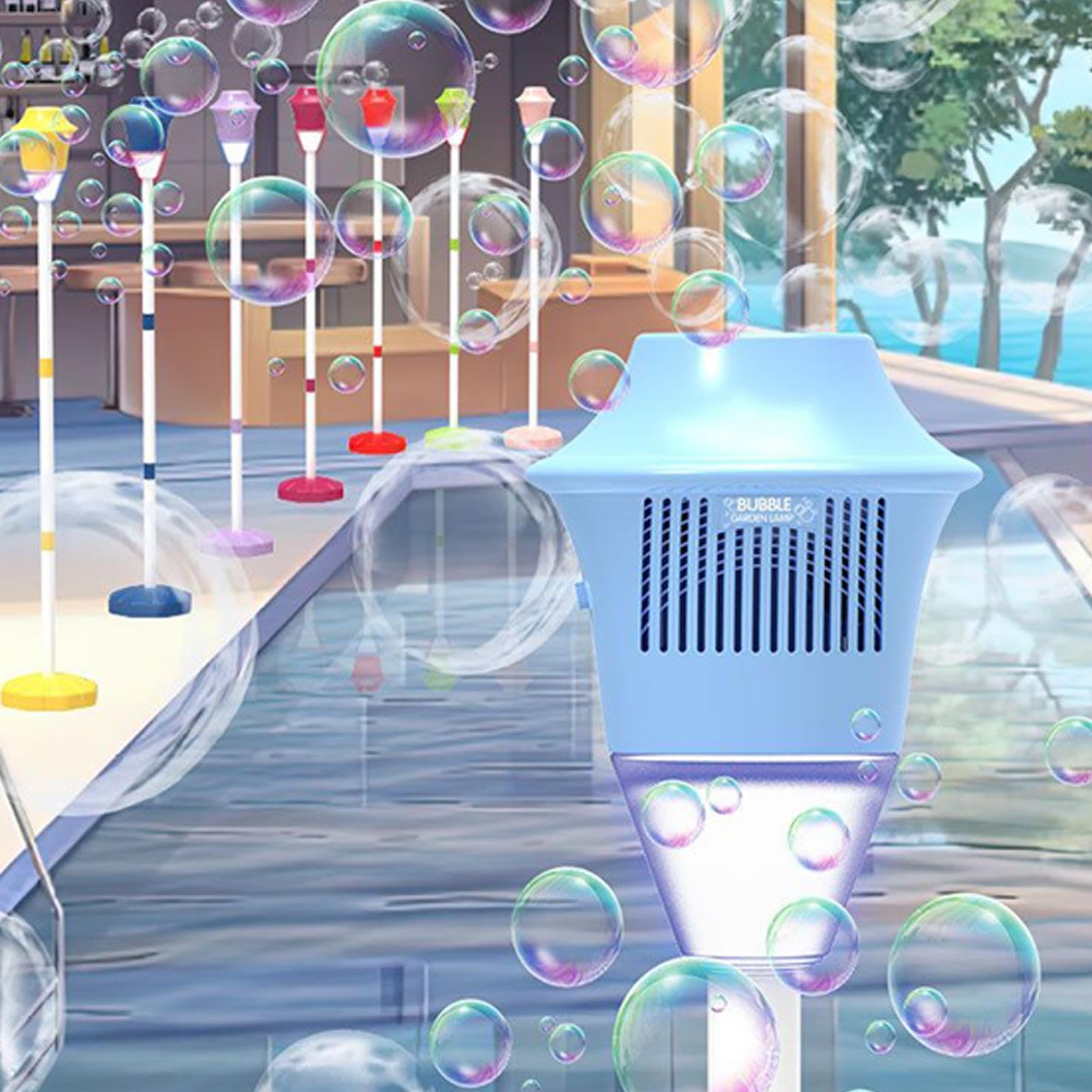 Standing Bubble Machine for Outdoor, Light Up Lantern Garden Bubble Machine, Garden Bubbles Lamp with Colorful Lighting, Bubbles Blower Maker for Christmas Birthday Wedding Party — view 8