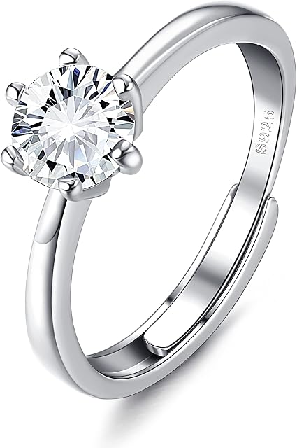 KALVICA Solitaire Engagement Ring for Women 925 Sterling Silver Cubic Zirconia Promise Rings with Prongs Eternity Promise Engagement Wedding Rings Adjustable Anniversary Jewellery