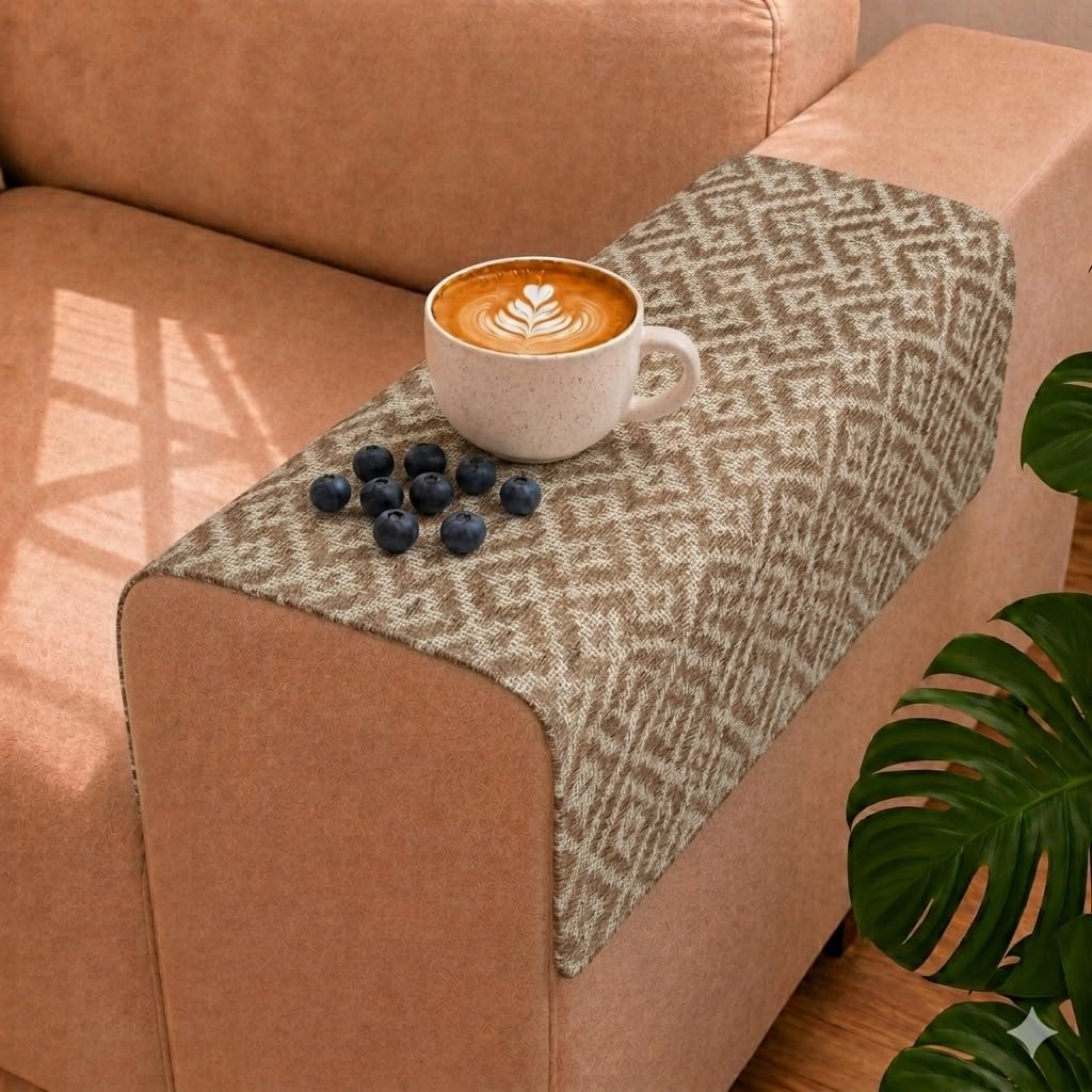STITCHNEST 'Nomad Weave Collection' Sofa Armrest Cover | Elegant Jacquard Fabric, Washable & Durable for Modern Living (18 x 22 Inches)
