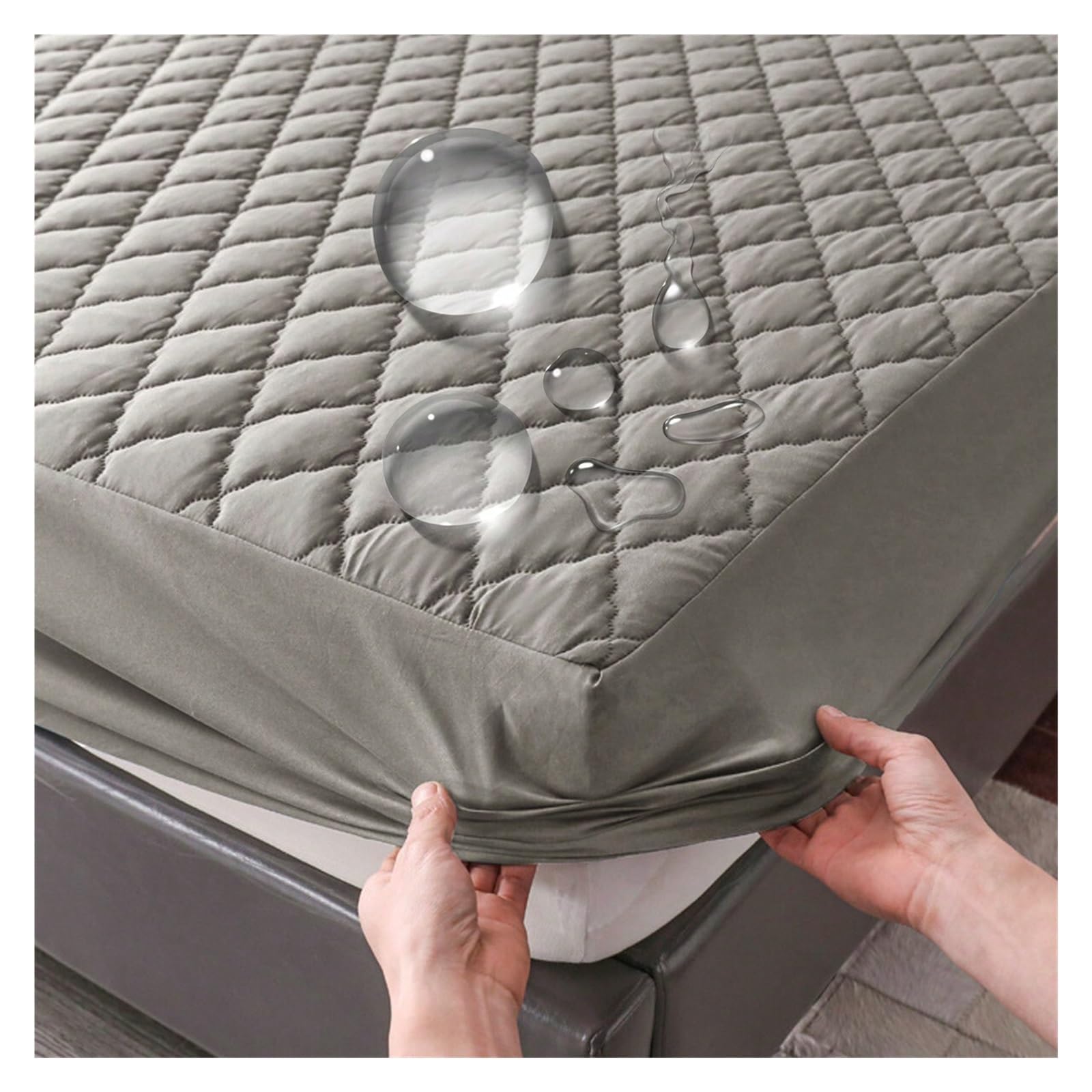HKYBCF Waterproof Mattress Cover Waterproof Throw Mattress Cover Bed Fitted Sheet Mattress Protector Single Double(Color:Gray,Size:150x200x30cm)