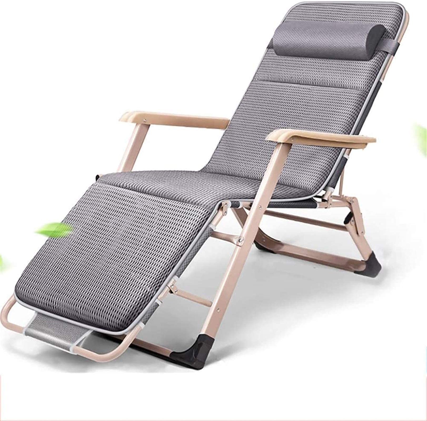 Chaise longue de plage grise inclinable - Fauteuil extérieur portable grand confort 200kg