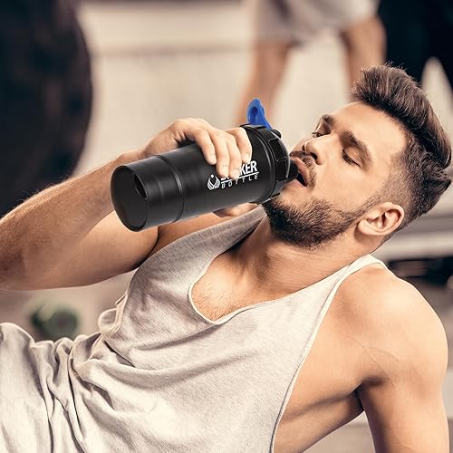 Miniatura 7 de Shaker Bottle - Botellas mezcladoras de proteínas de 18 onzas con almacenamiento de polvo y estuche para píldoras, 16.9 fl oz, taza agitadora de