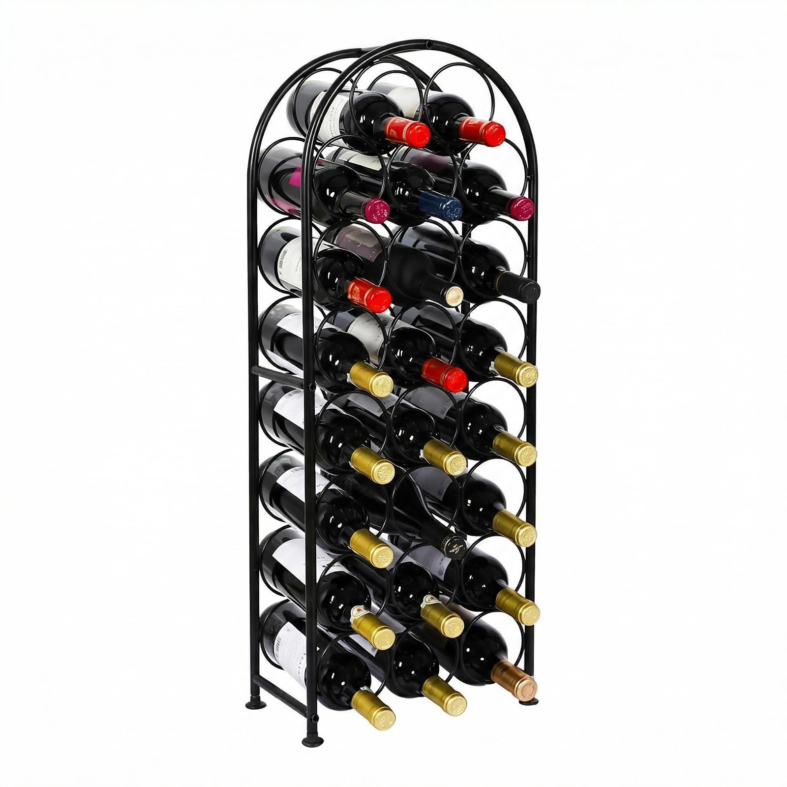 PAG 23 Bottles Arched Freestanding Floor Metal Wine Rack Wine Bottle Holders Stands, Black
