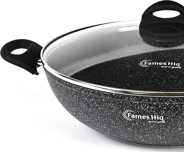 FAMES Premium 2 Handle Wok / Kadai - Non-Stick Wok with Induction Base - Deep Frying Karahi - Pan Frying Kadhai - Chinese Wok - Saute Wok (24 cm)
