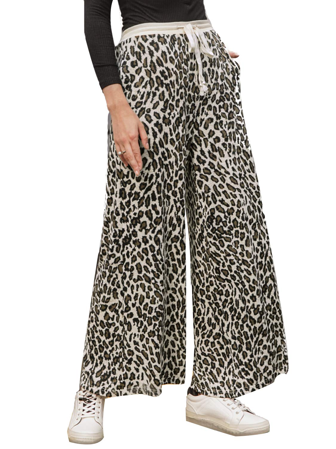 lee Women's Wide Leg Casual Pants Elastic Waist Palazzo Wrap Pant Trousers