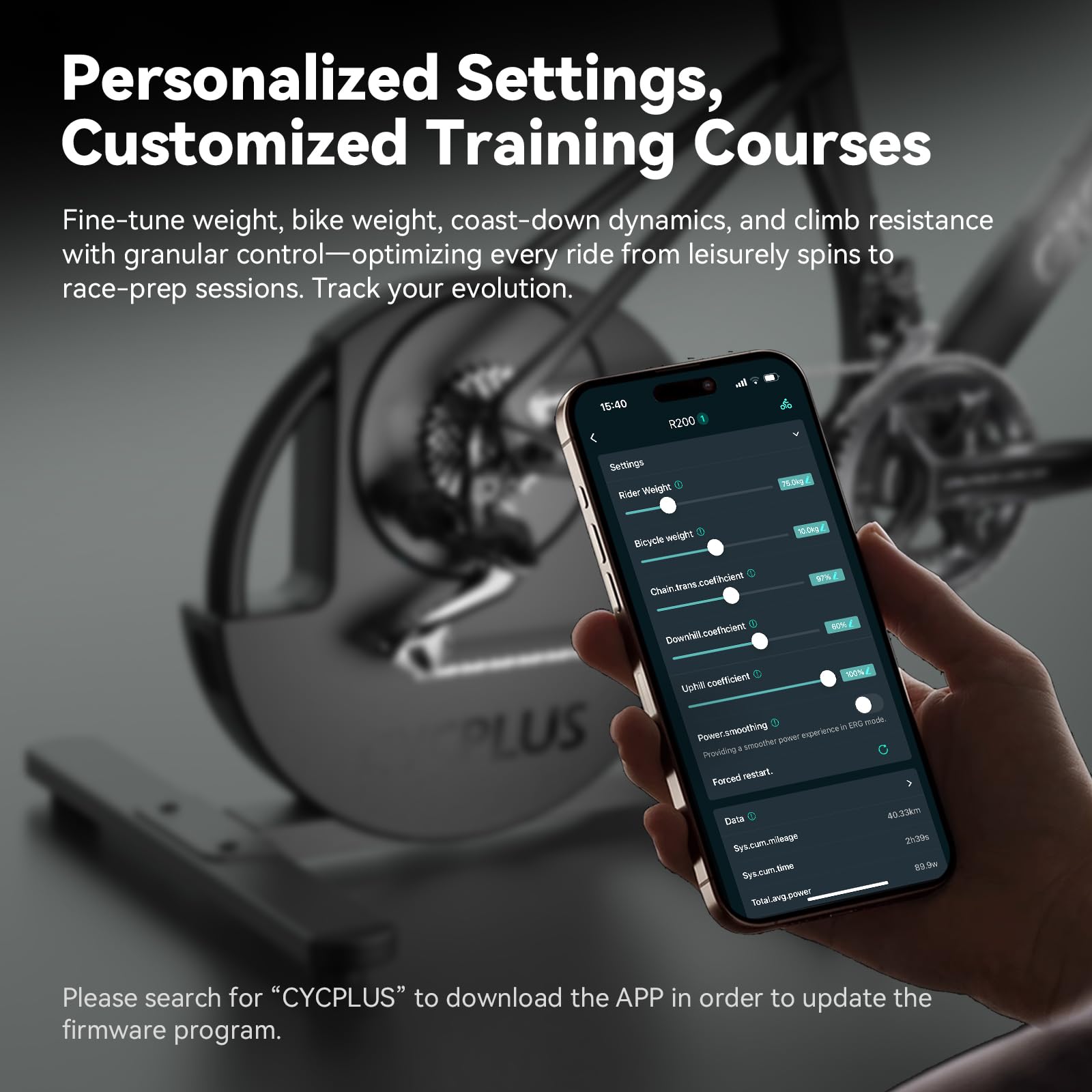 CYCPLUS R200 Smart Indoor Bike Trainer, 2200W Brushless Motor, 19% Gradient Simulator, BLE & ANT+ Dual Mode, Virtual Shifting, Uphill/Downhill Simulation, Super Silence for Realistic Indoor Cycling