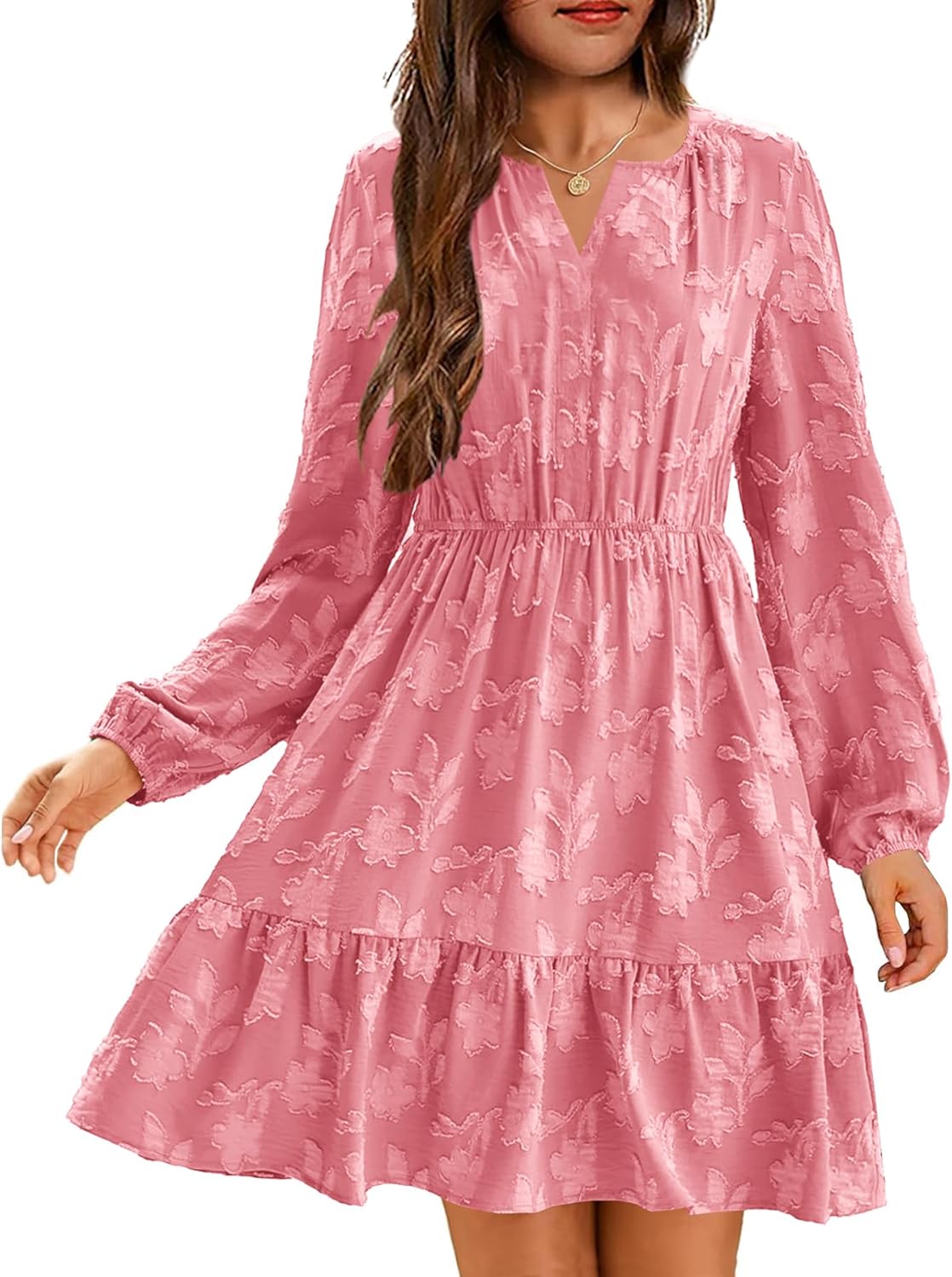 YOVION Girls Long Sleeve Dress Fall Floral V Neck Tiered Ruffle Holiday Party Mini Dresses with Pockets for 6-12 Y