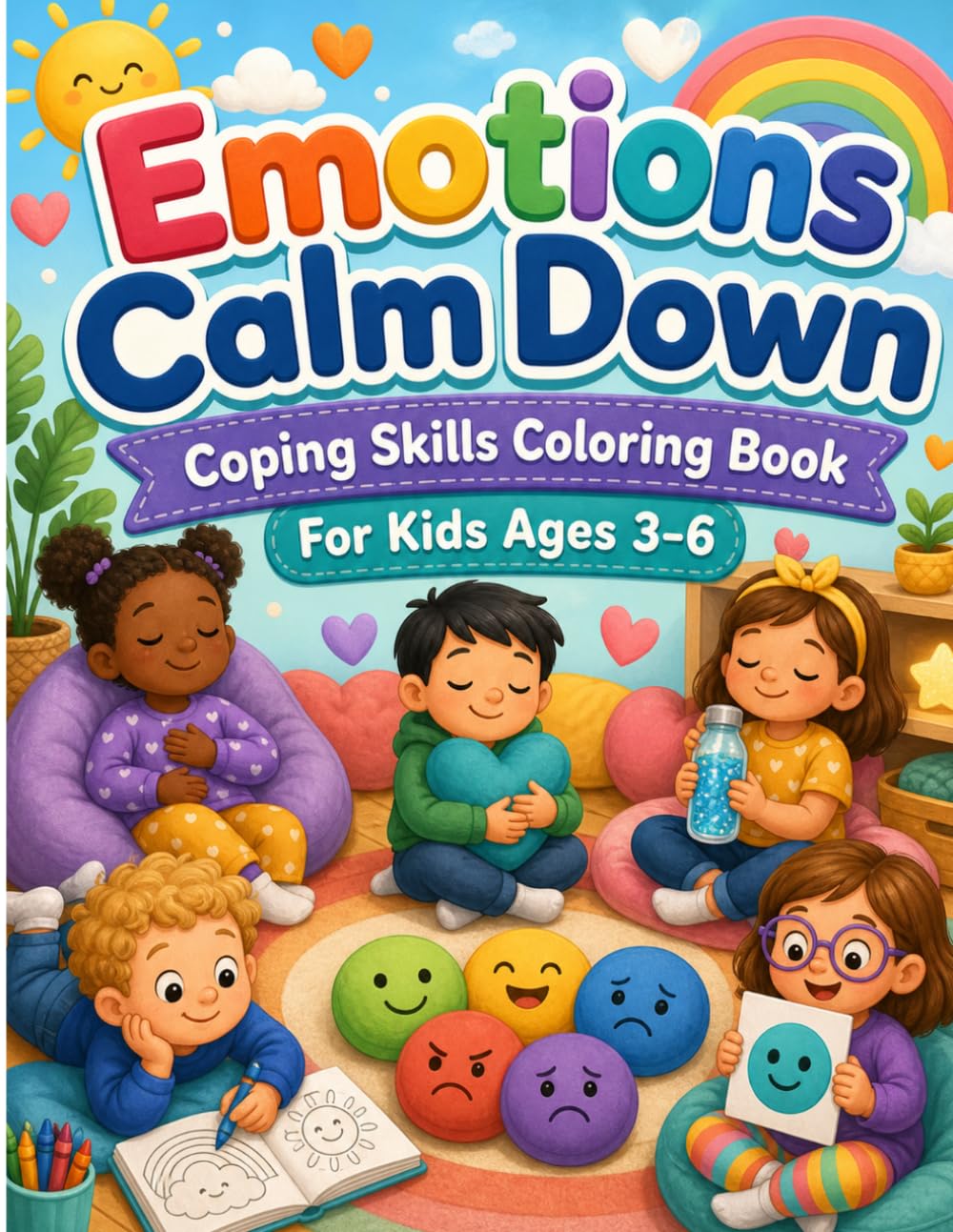 Emotions Calm Down Coping Skills Coloring Book: For Kids Ages 3-6