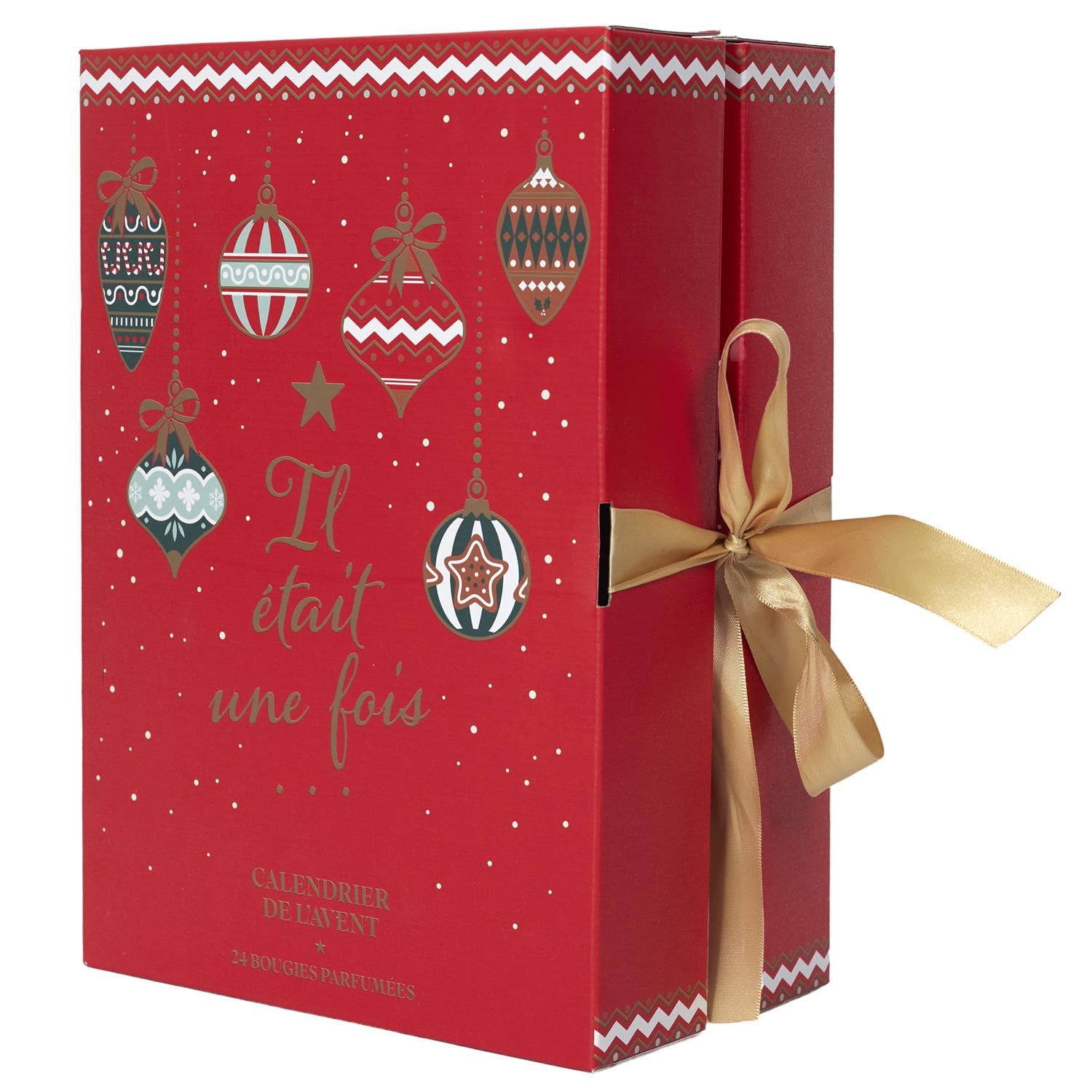 Luxuriöser aufklappbarer Adventskalender mit 24 Duftkerzen – 31 x 22 x 12 cm – Festliche Geschenkverpackung mit goldener Schleife – Rot