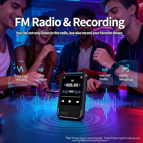 Miniatura 3 de Reproductor de MP3 con Bluetooth, mini reproductor de MP3 con altavoz, ranura para tarjeta micro SD integrada, reproductor de música portátil con