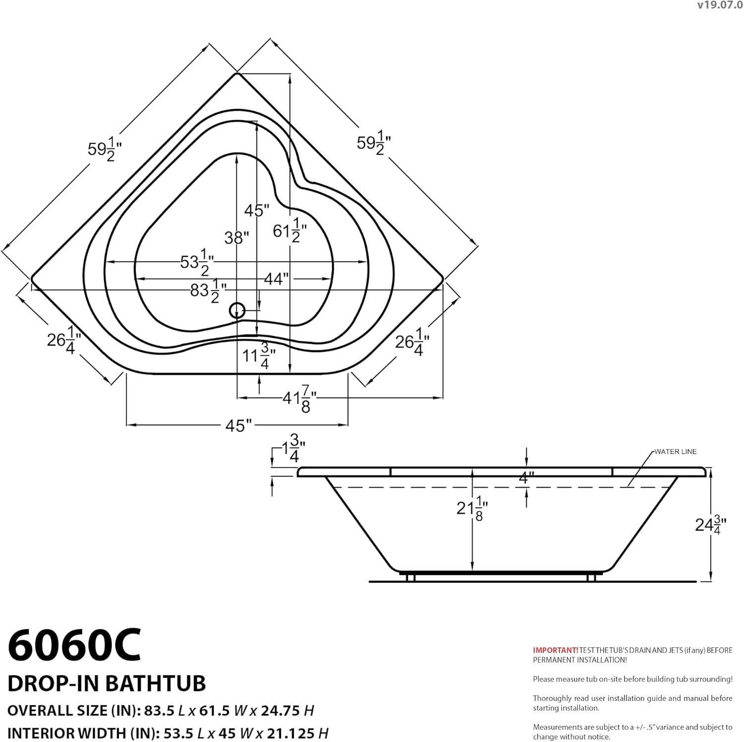 ANZZI Drop-In Bathtub Soaker Corner Tub - Petra 5 ft. Acrylic Center Drain Corner Bathtub in White - Luxurious Corner Soaking Tub for Your Bathroom