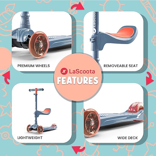 Miniatura 3 de Lascoota - Scooter con asiento para niños  Altura ajustable, con plataforma extra ancha de poliuretano y ruedas intermitentes grandes, para niños de