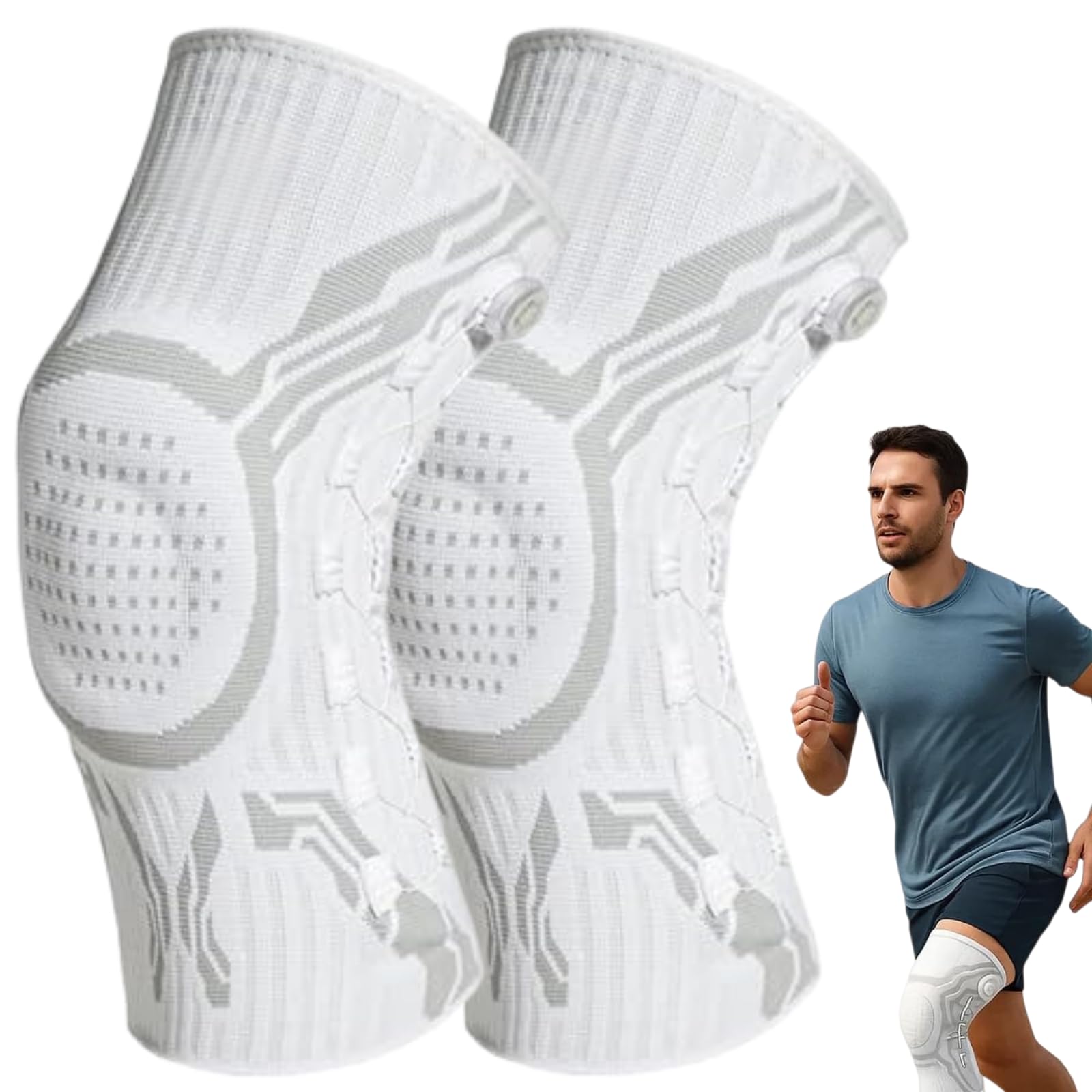 VILAO Kniebandage mit Drehverschluss, Patellarschutz, 3D-Kompression & Rutschfest für Alltag, Büroarbeit, Laufen, Wandern, Fitness & Sport zur Gelenkunterstützung (2 Weiß,M)