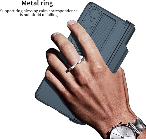 Miniatura 7 de Funda para Samsung Galaxy Z Fold 4 con soporte para S Pen (protección de bisagra), soporte magnético de anillo de 360, cubierta de cámara