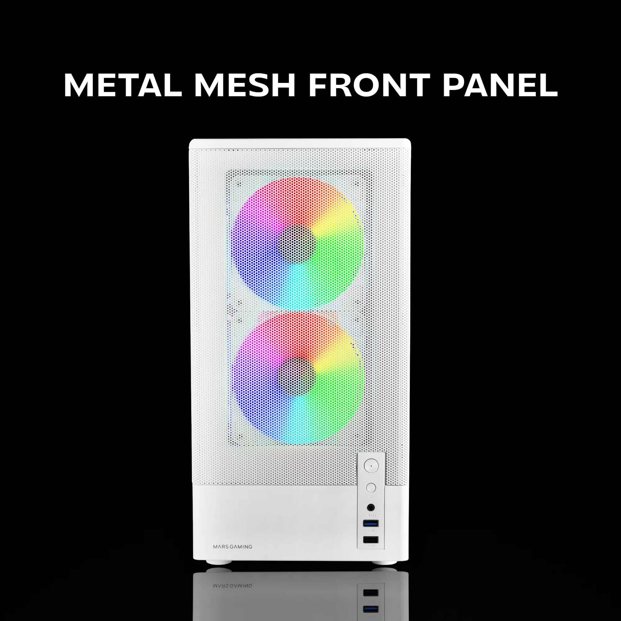 Mars Gaming MC-ONYX, Obudowa Gamingowa MicroATX, Metalowy Front Mesh, Boczne Okno z Hartowanego Szkła, 3x Wentylatory ARGB FDB, Podwójna Komora, Chłodzenie Cieczą do 240 mm, Biała