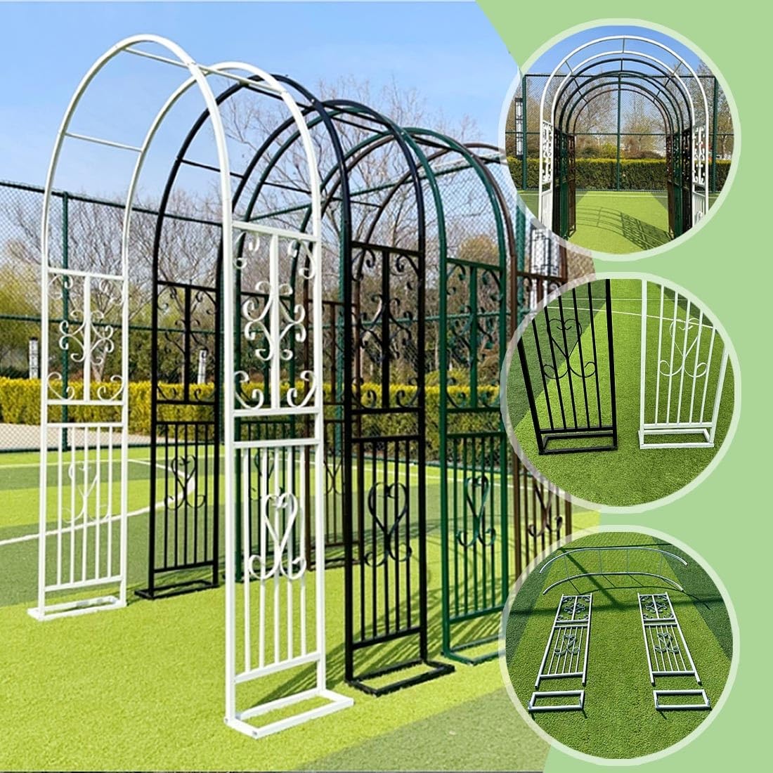 Stalowa altana ogrodowa na wesela, metalowa kratka do roślin pnących, wysokość 2,3 m x 1,43,4 m szerokości, elegancki biały design na ceremonię i dekorację imprezową